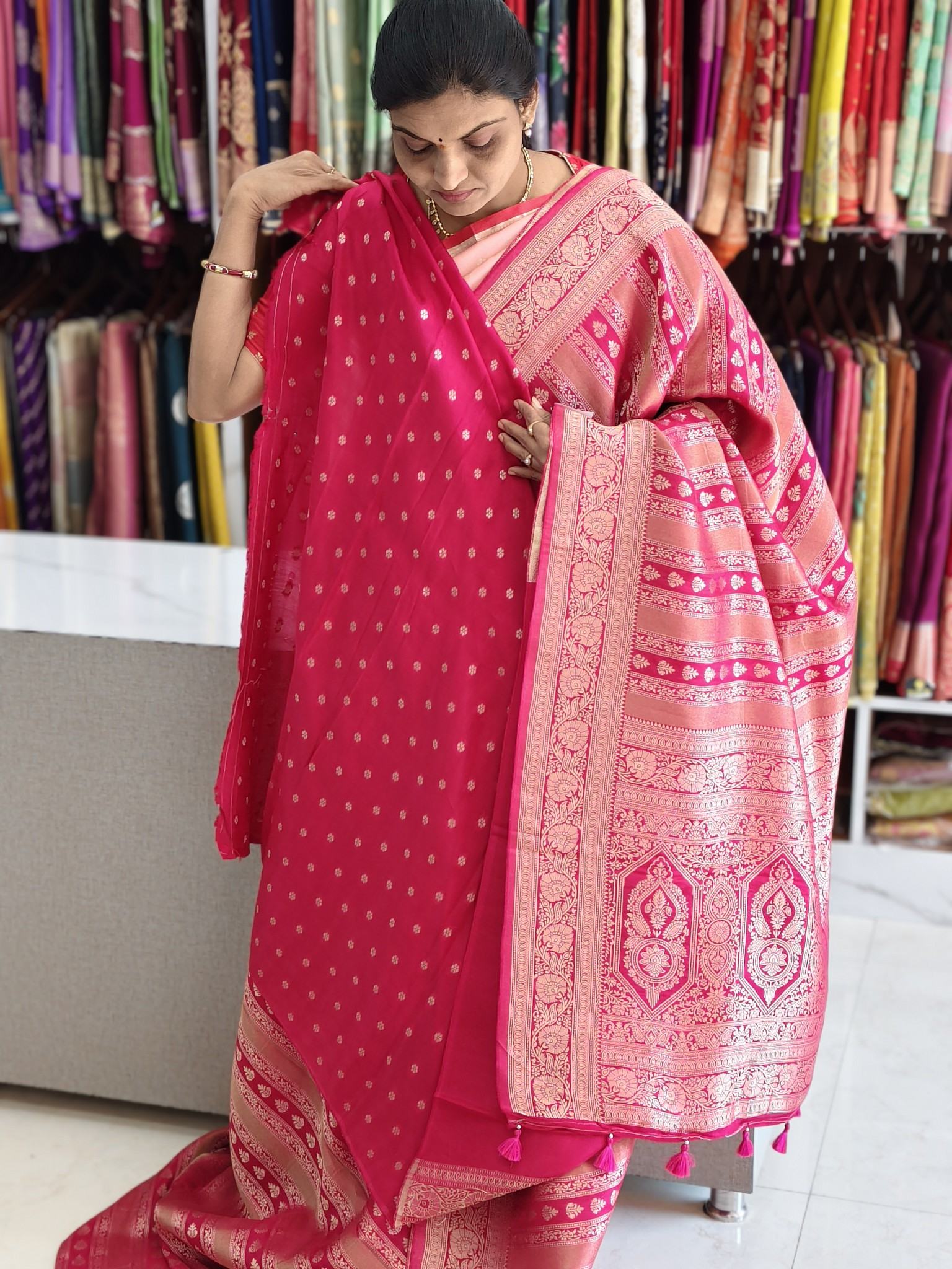 Georgette Banarasi saree pink