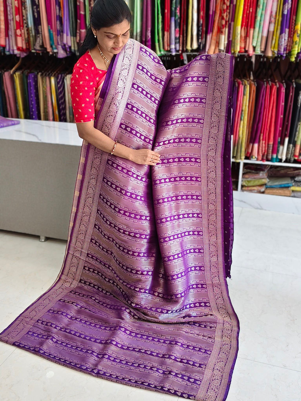 Georgette Banarasi saree purple blue