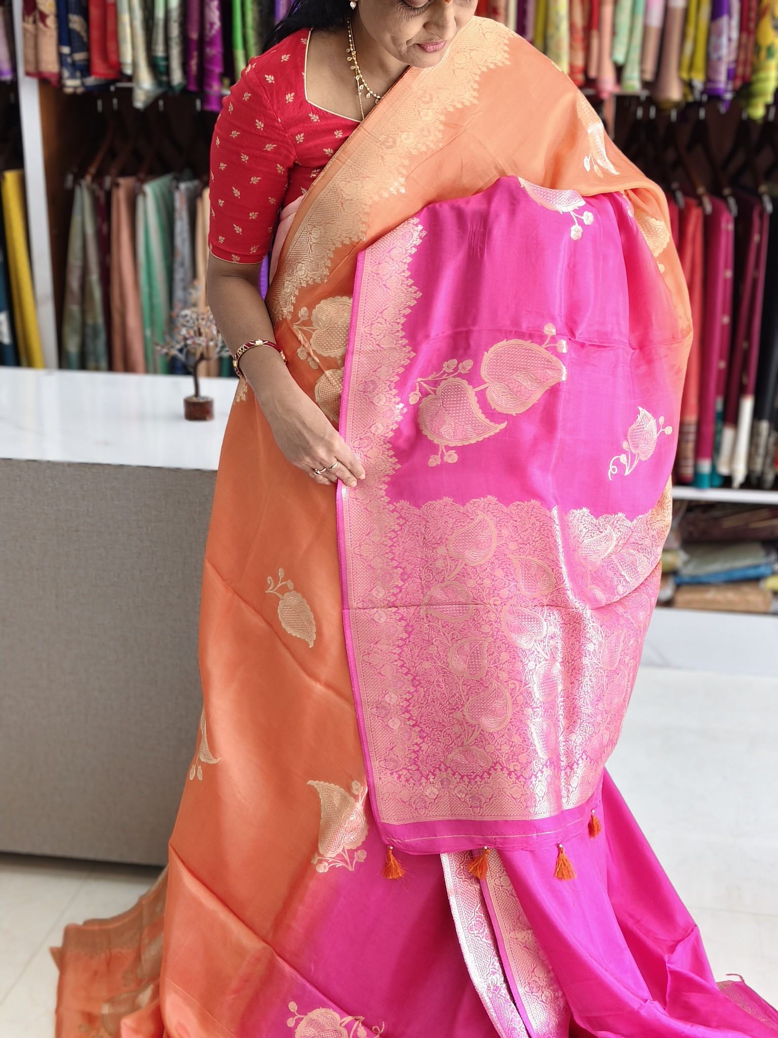 Tussar saree half & half colour