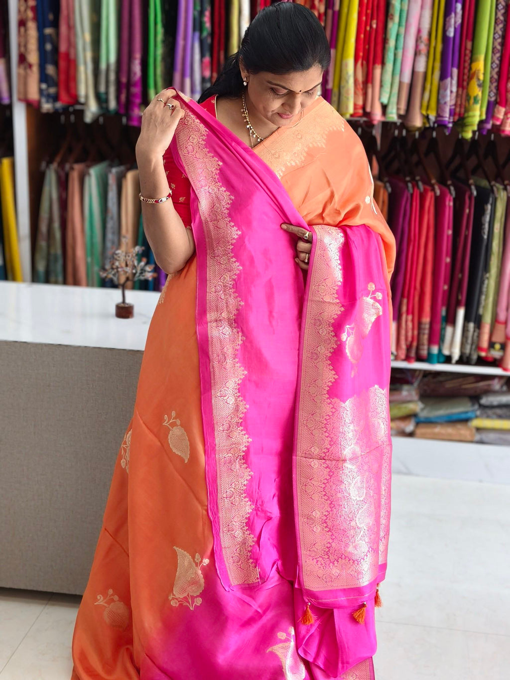 Tussar saree half & half colour