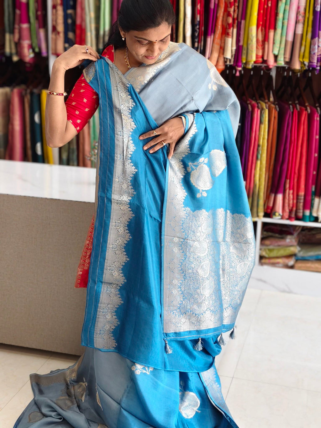 Tussar saree half & half colour