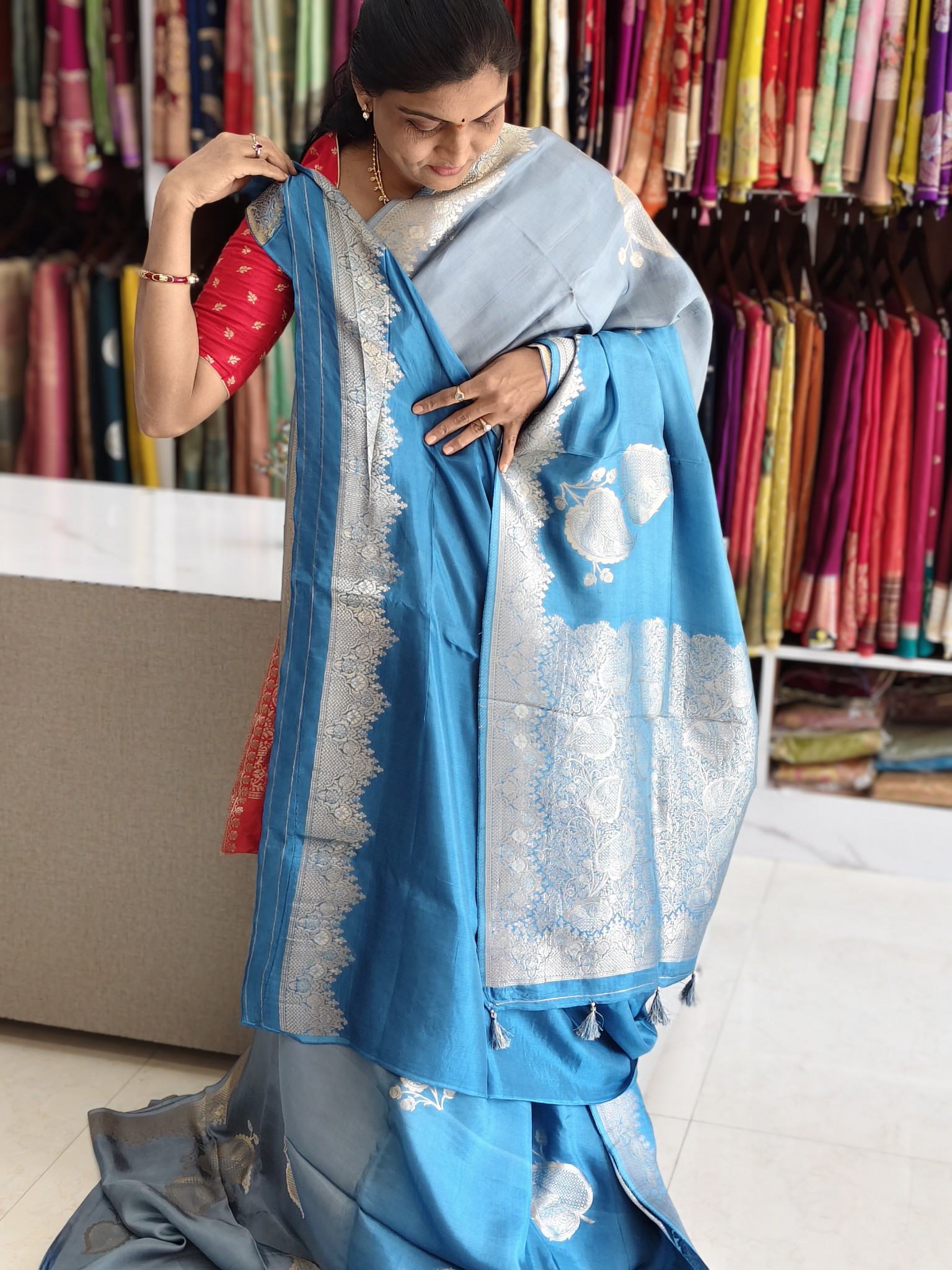 Tussar saree half & half colour