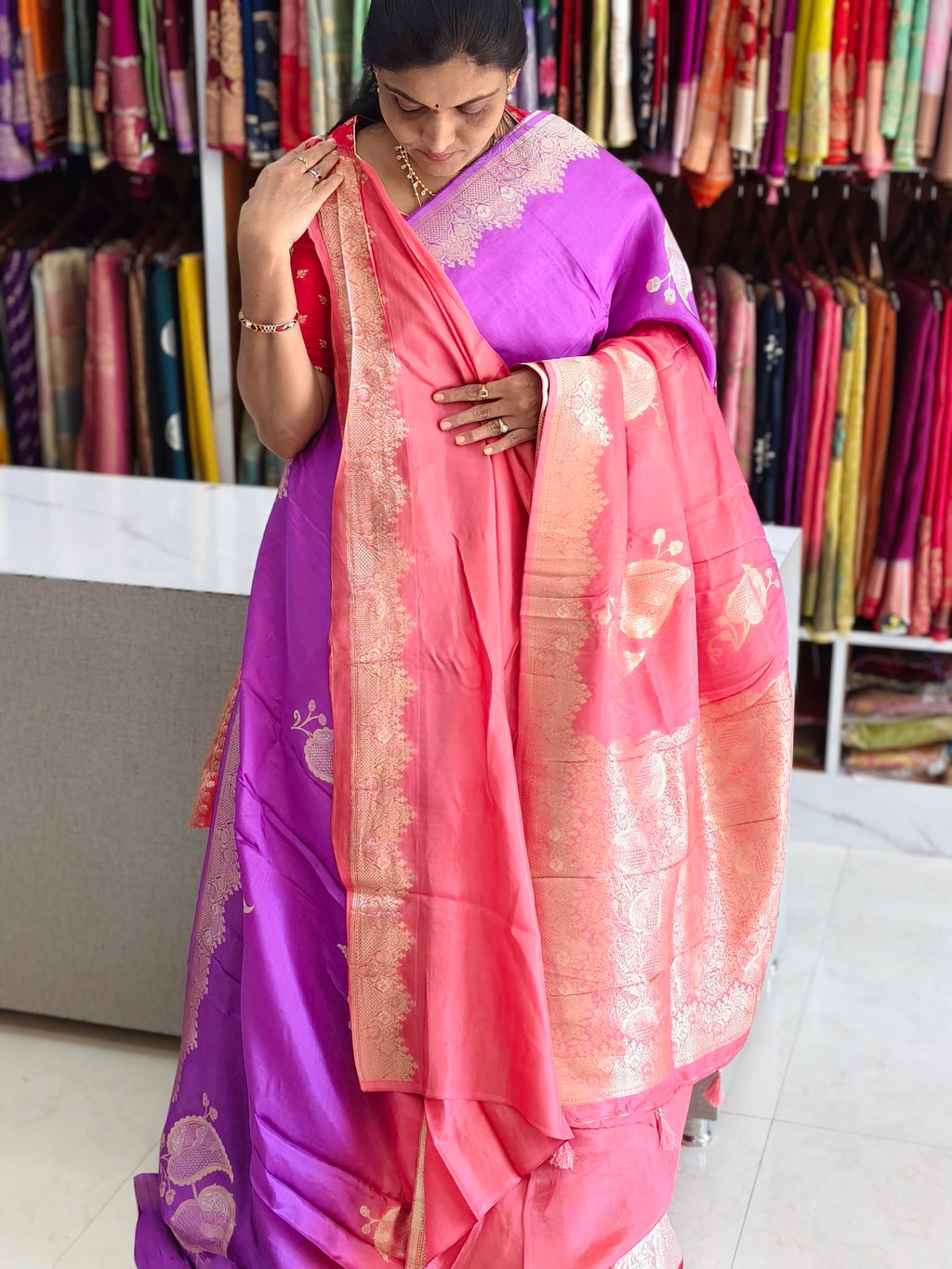 Tussar saree half & half colour