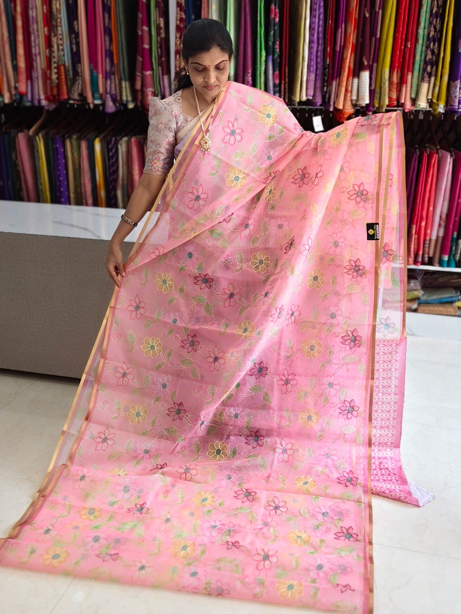 Organza aplic work saree