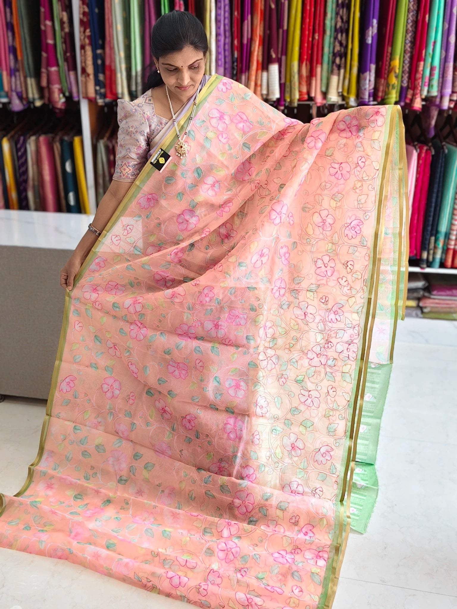Organza aplic work saree