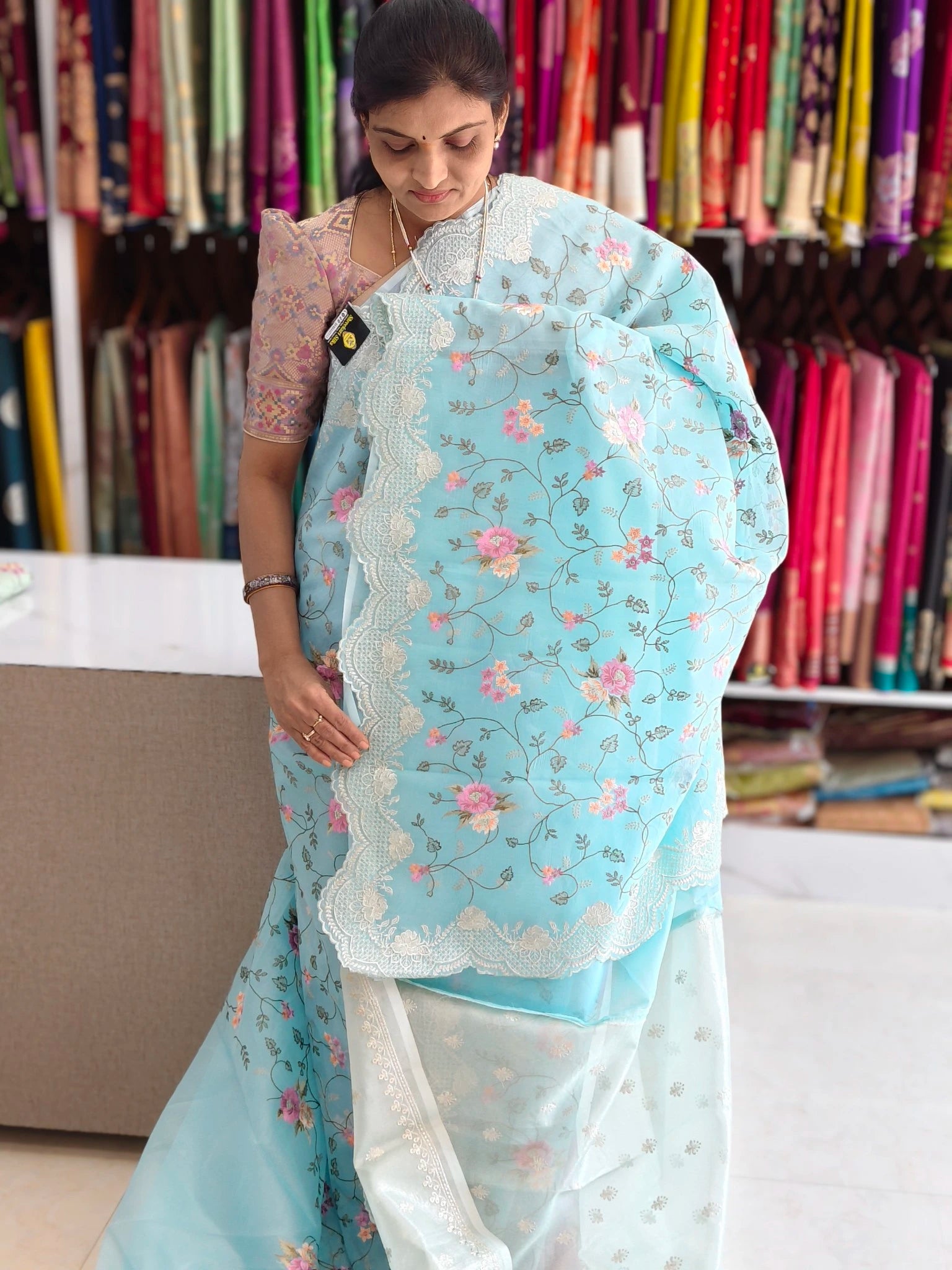 Kora Banarasi allover embroidery work saree