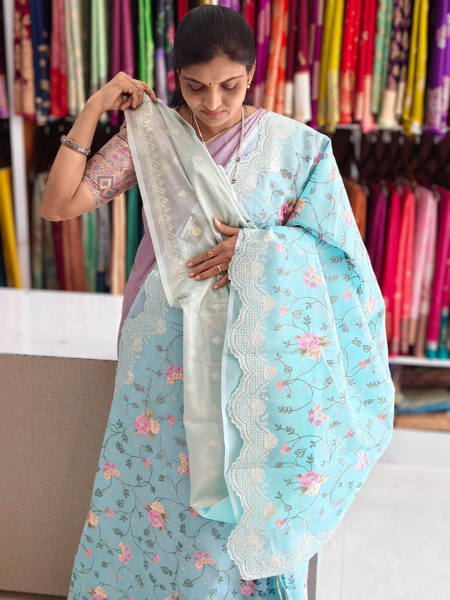 Kora Banarasi allover embroidery work saree