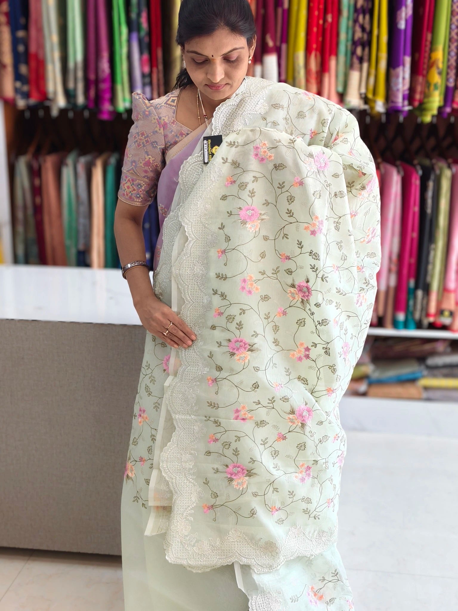 Kora Banarasi allover embroidery work saree