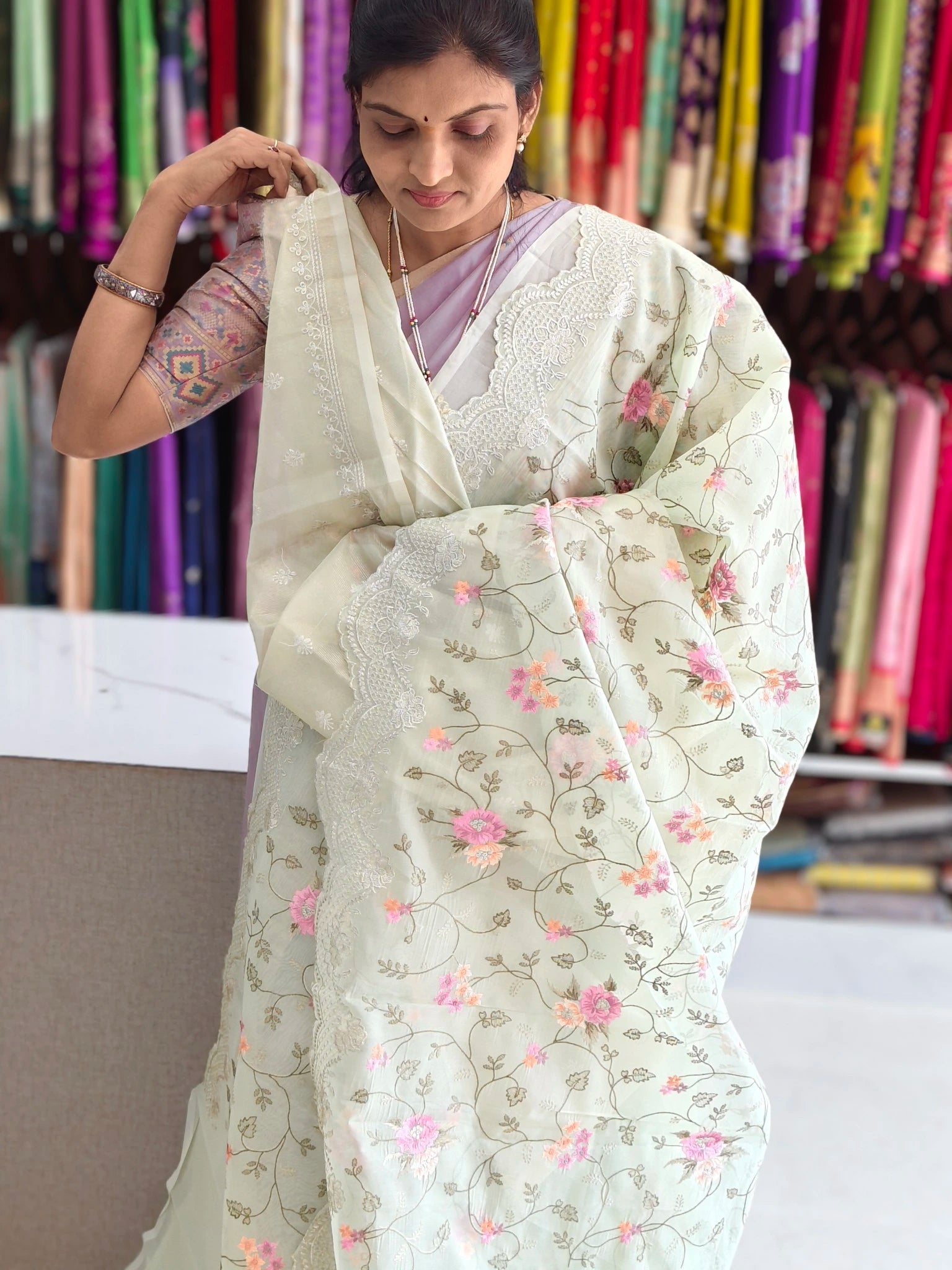 Kora Banarasi allover embroidery work saree