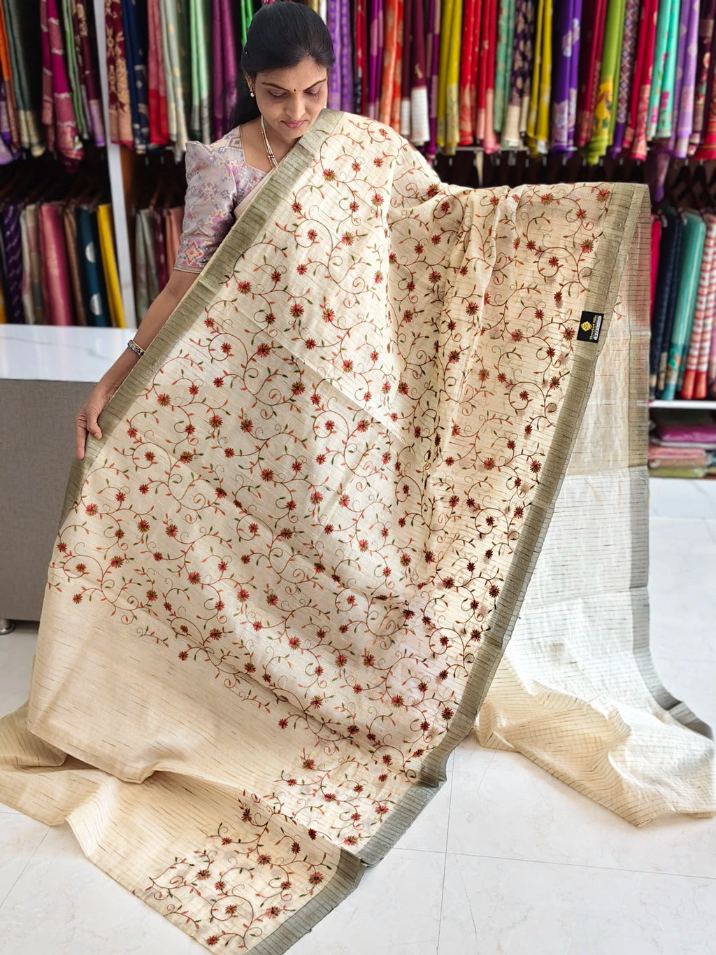 Tissue kota embroidery work saree