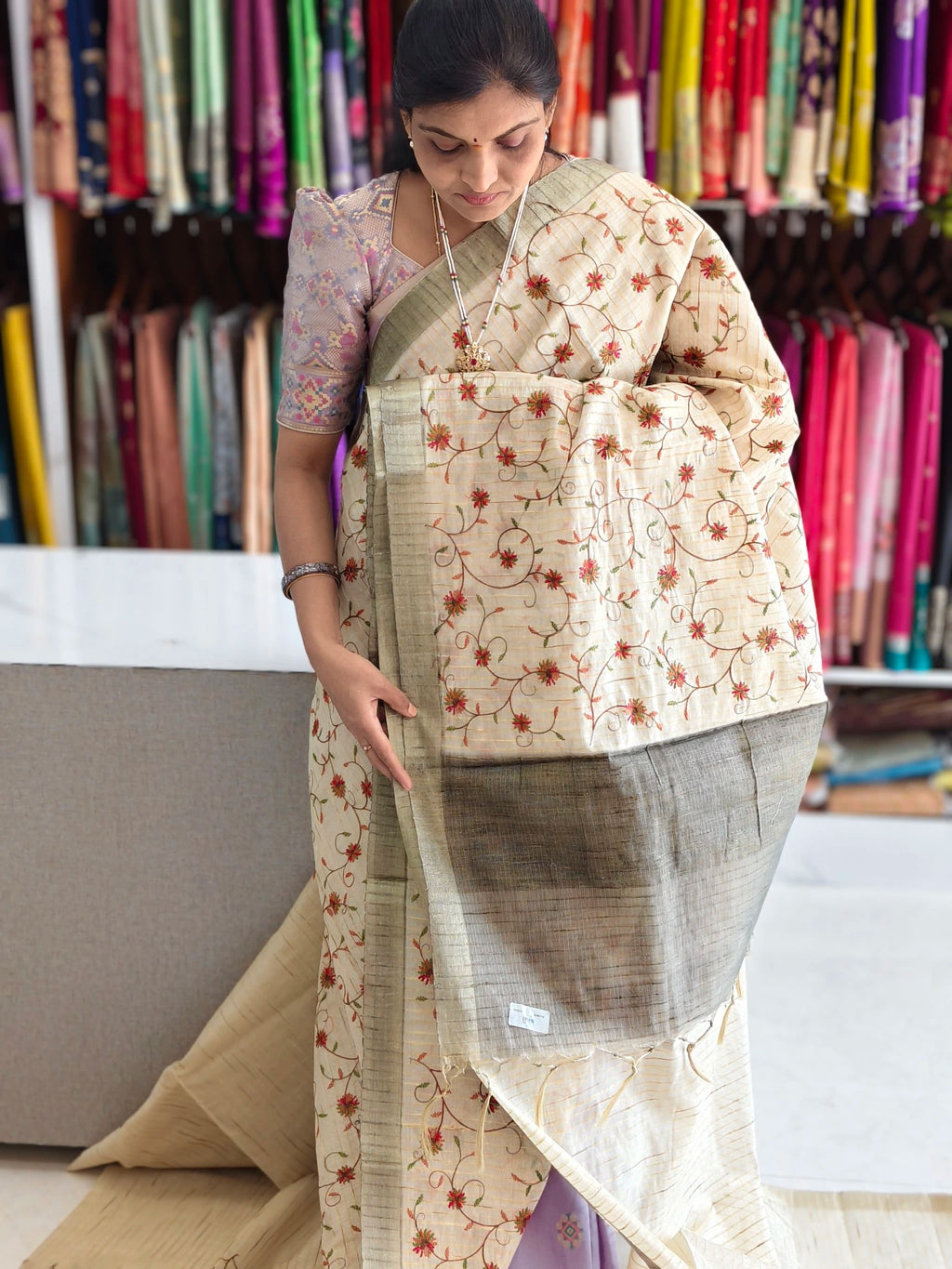 Tissue kota embroidery work saree