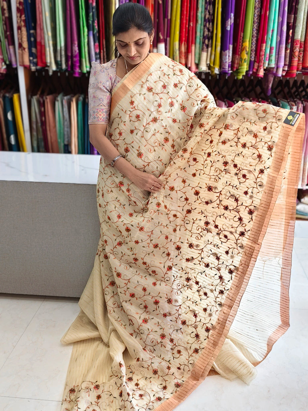 Tissue kota embroidery work saree