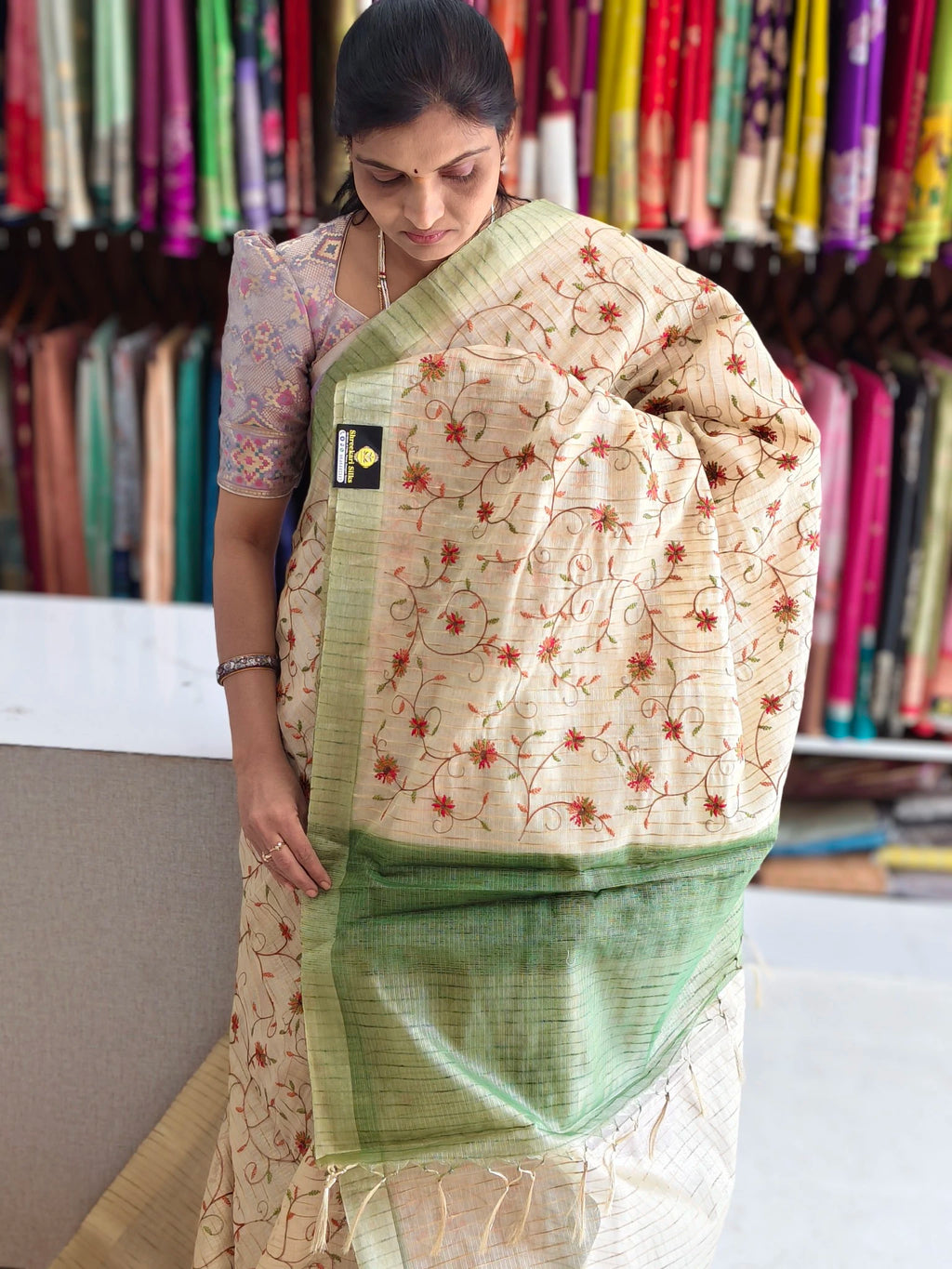 Tissue kota embroidery work saree