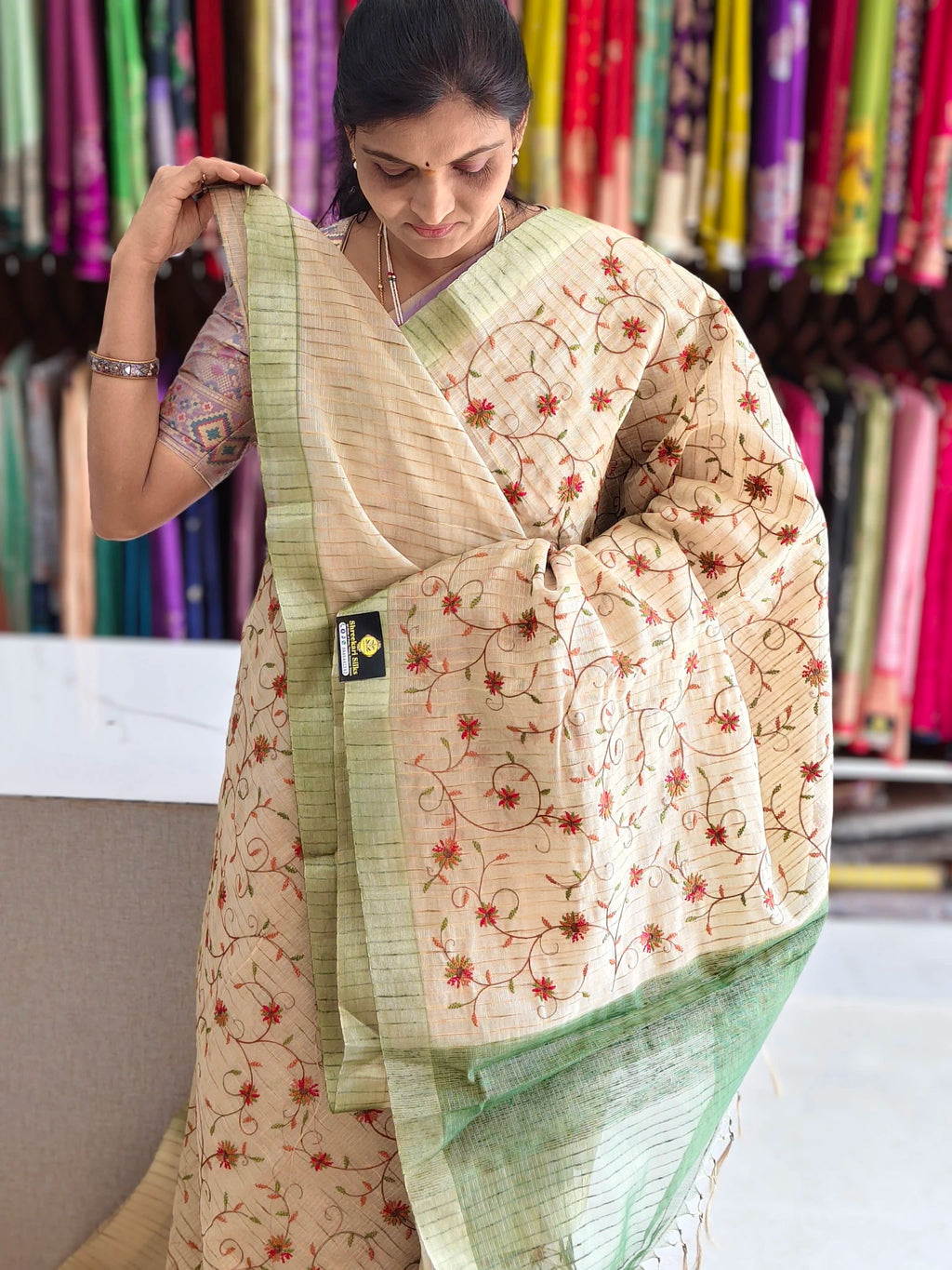 Tissue kota embroidery work saree