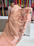 Crush kalamkari aplic work saree