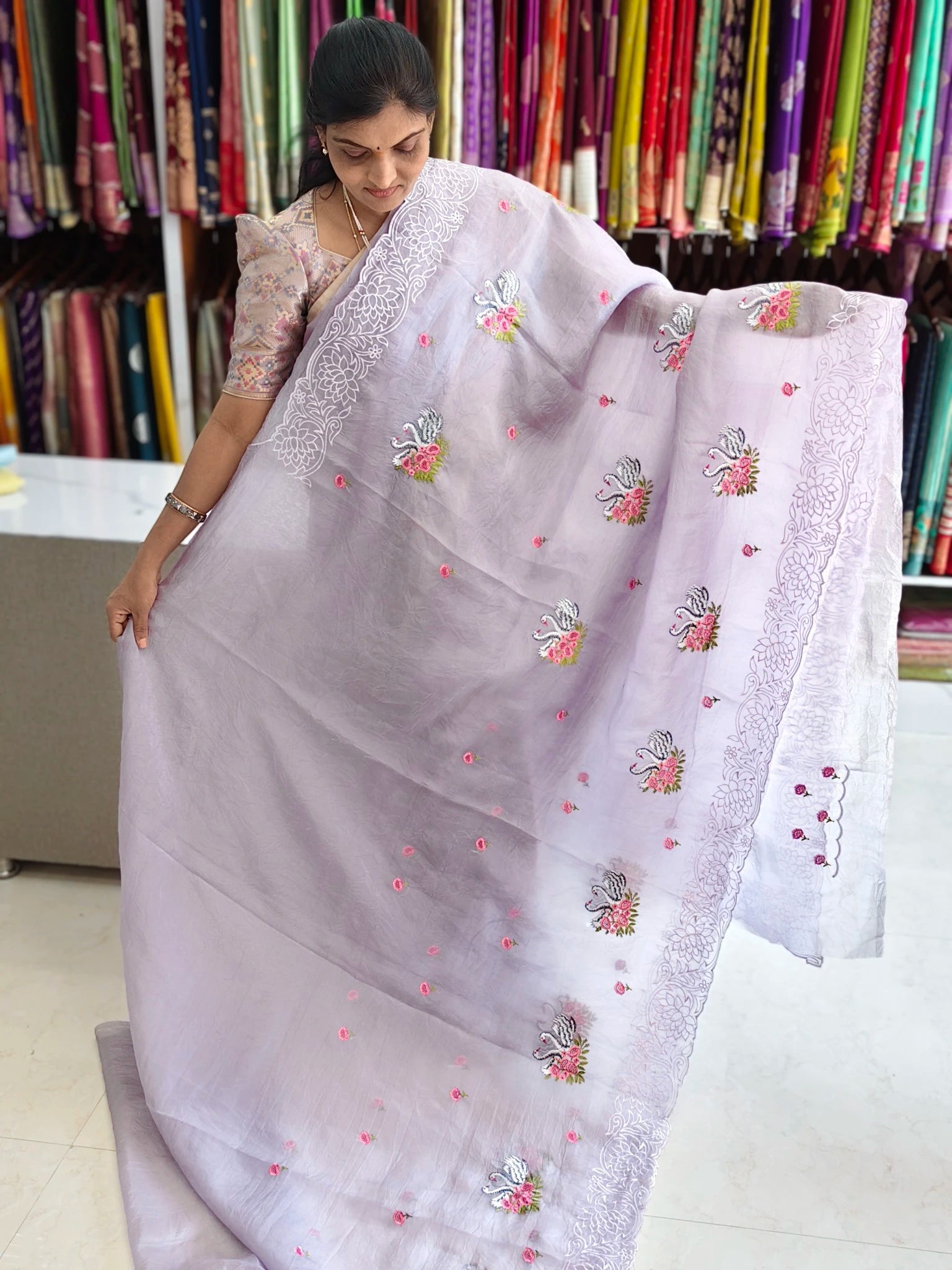 Space silk embroidery design saree