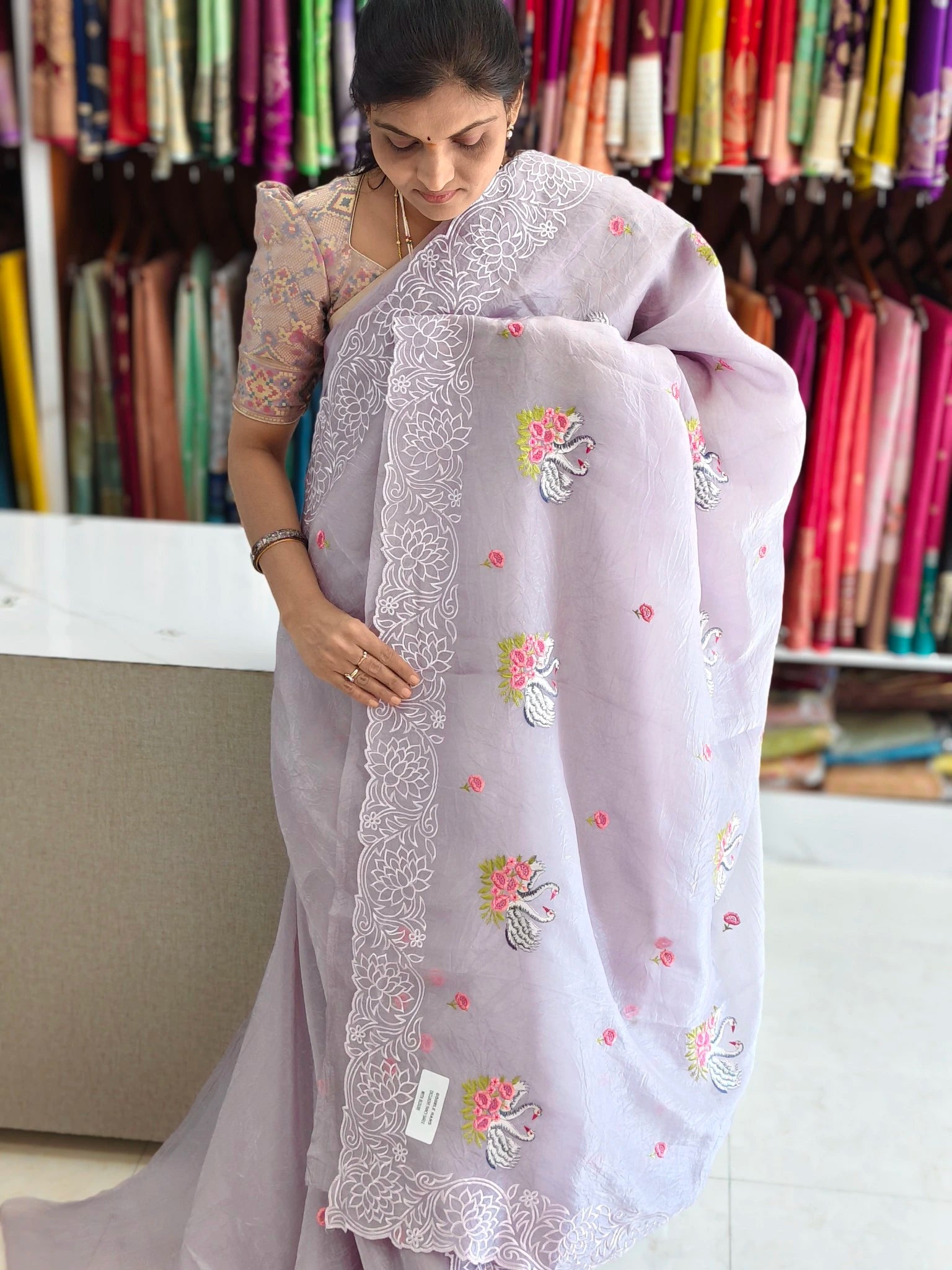 Space silk embroidery design saree