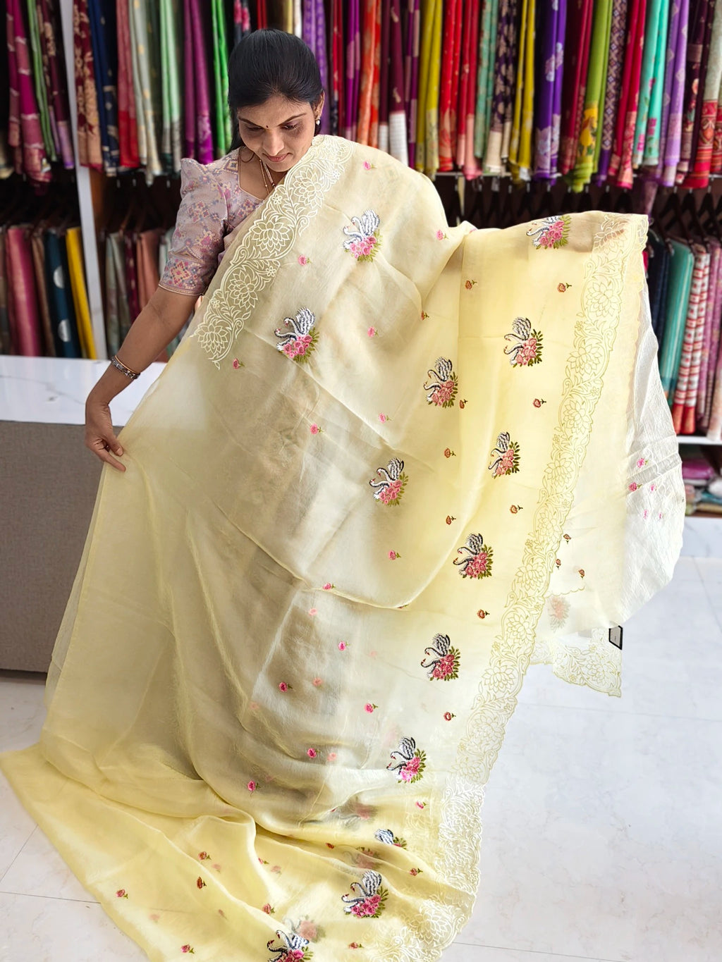 Space silk embroidery design saree