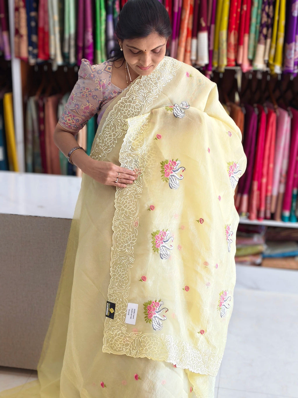 Space silk embroidery design saree