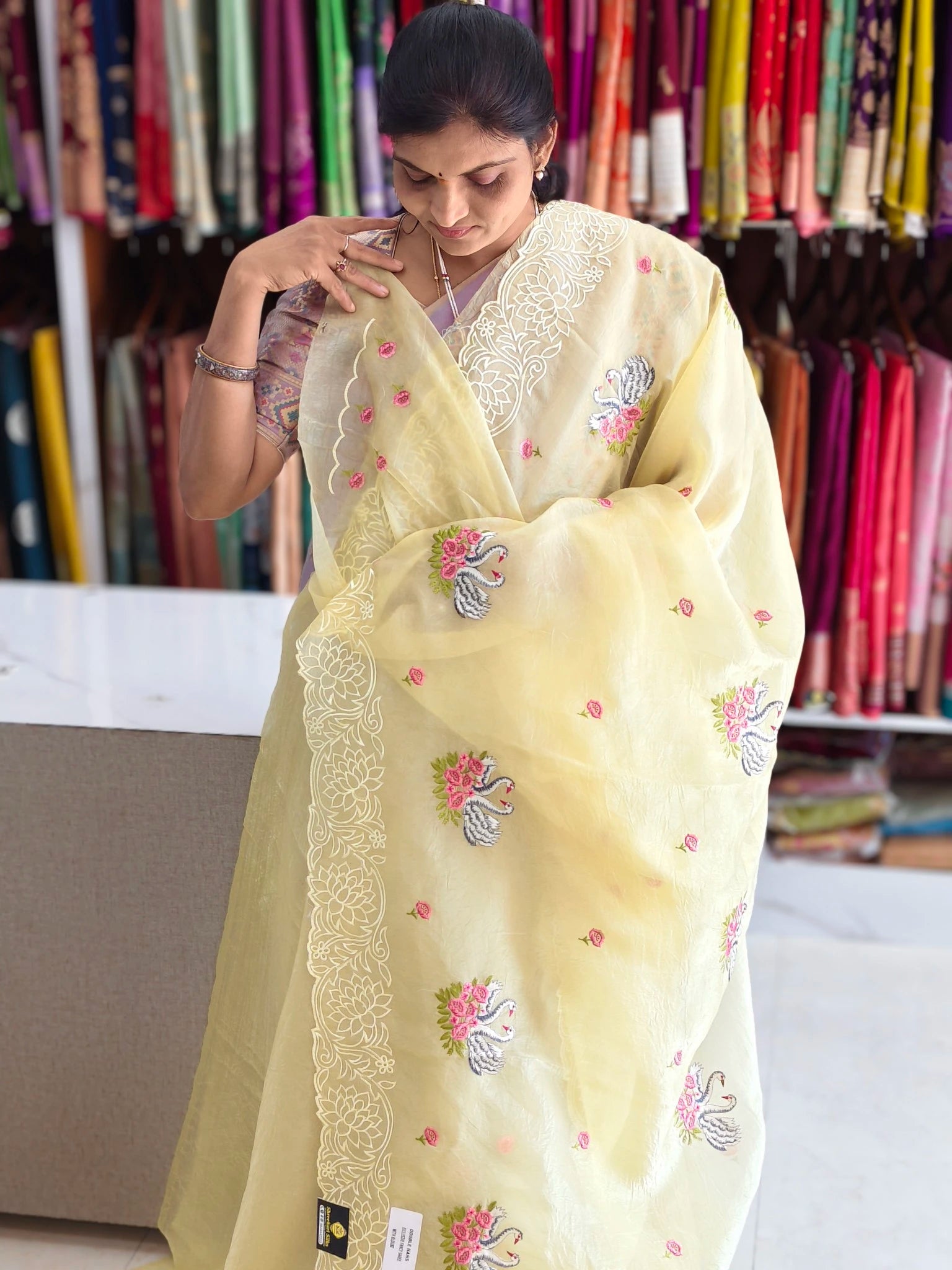 Space silk embroidery design saree