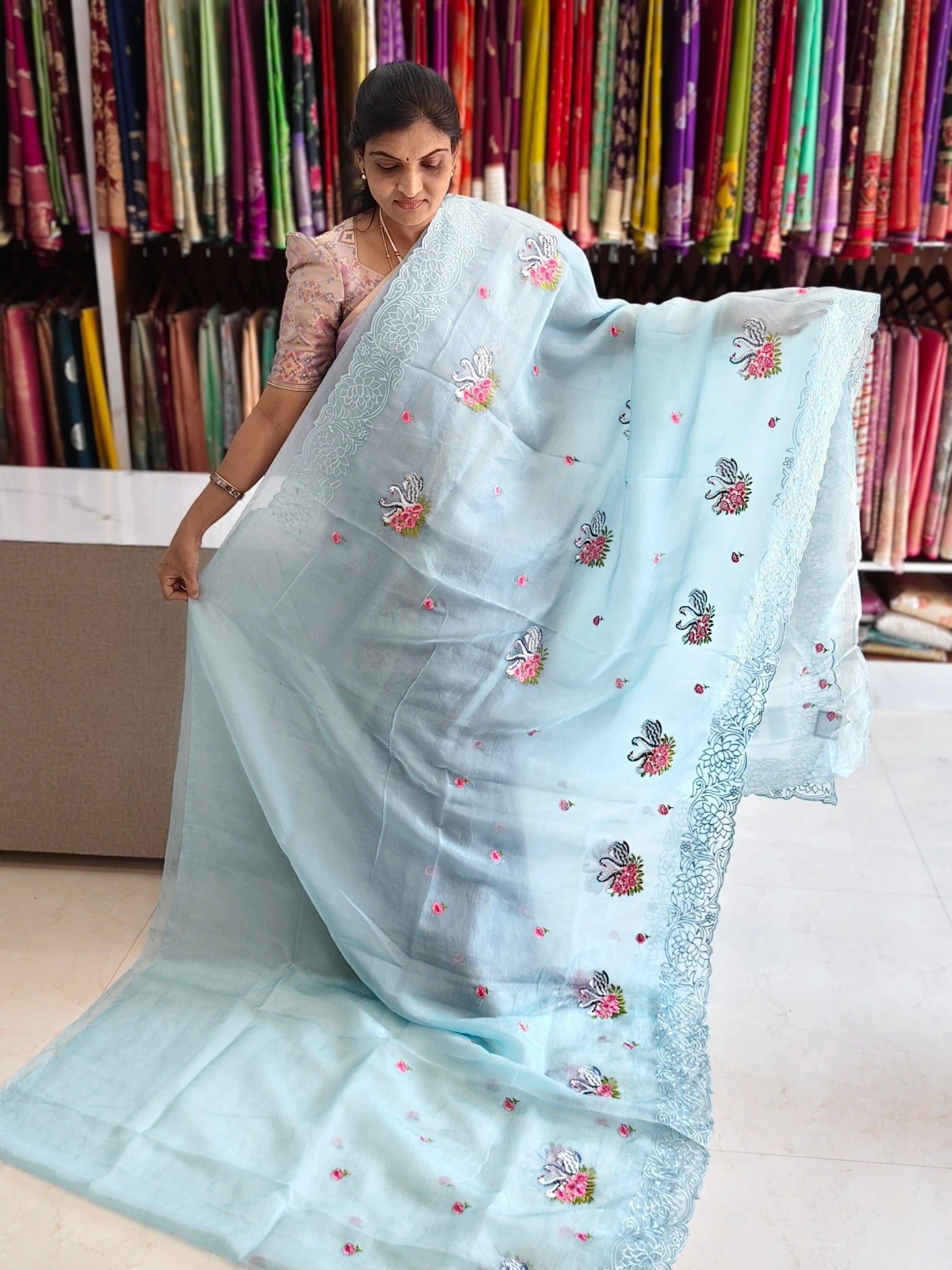 Space silk embroidery design saree