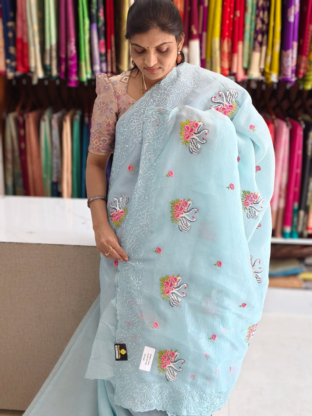 Space silk embroidery design saree