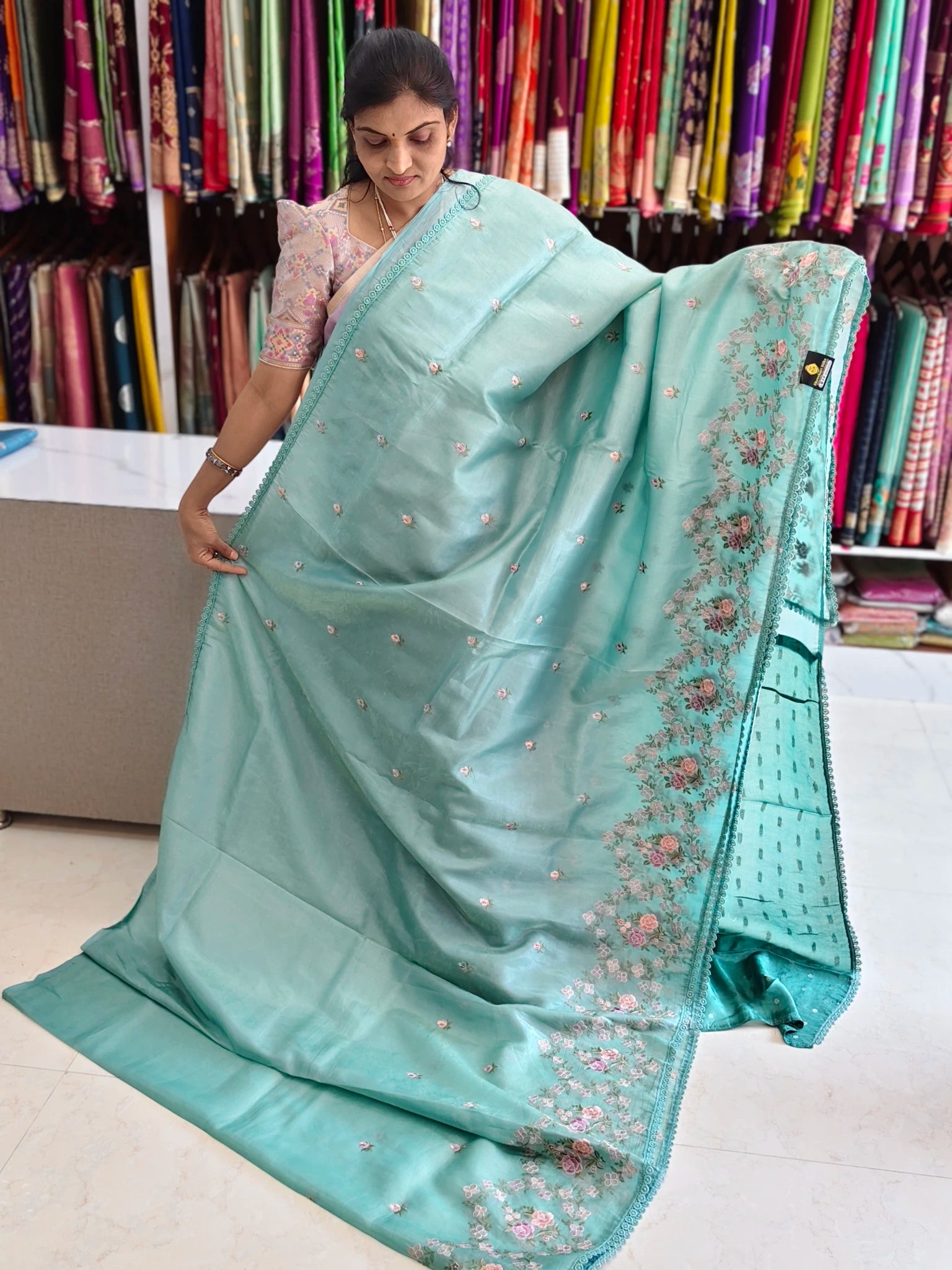 Space silk embroidery design saree
