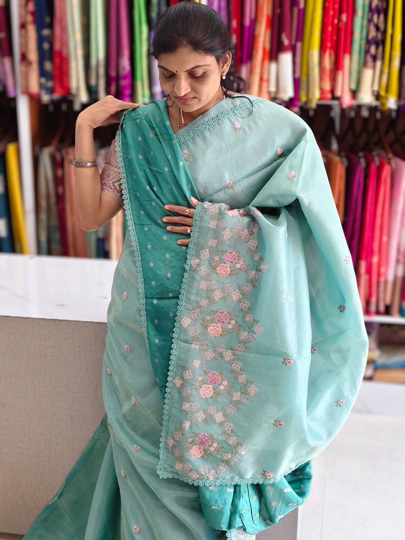 Space silk embroidery design saree
