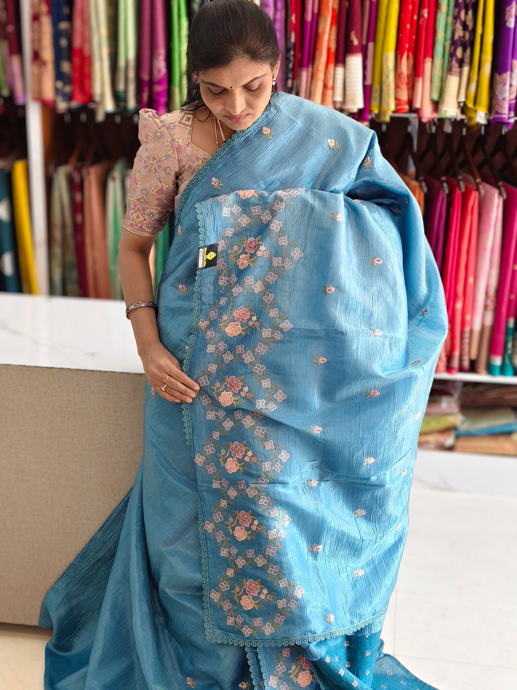 Space silk embroidery design saree