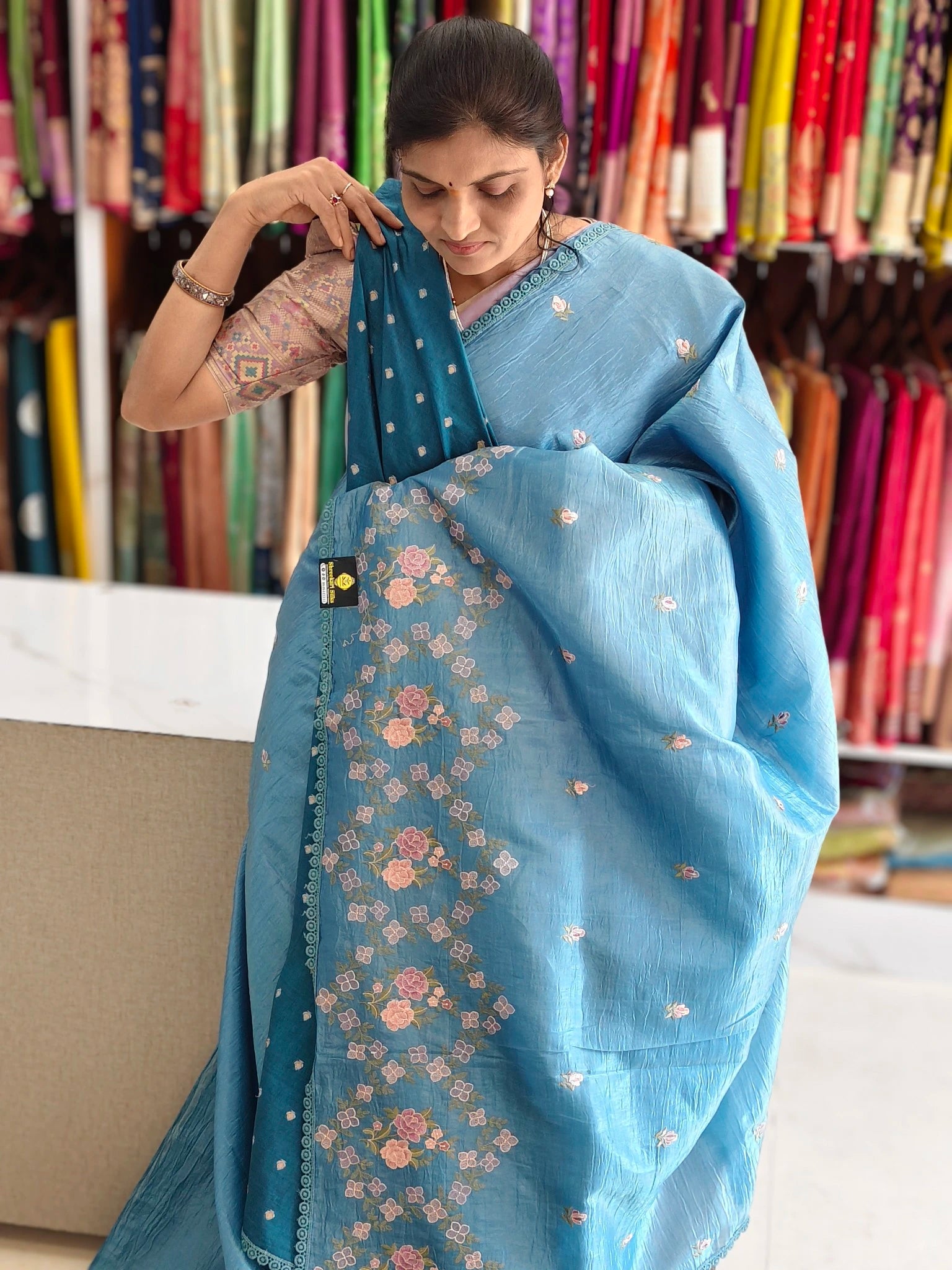 Space silk embroidery design saree