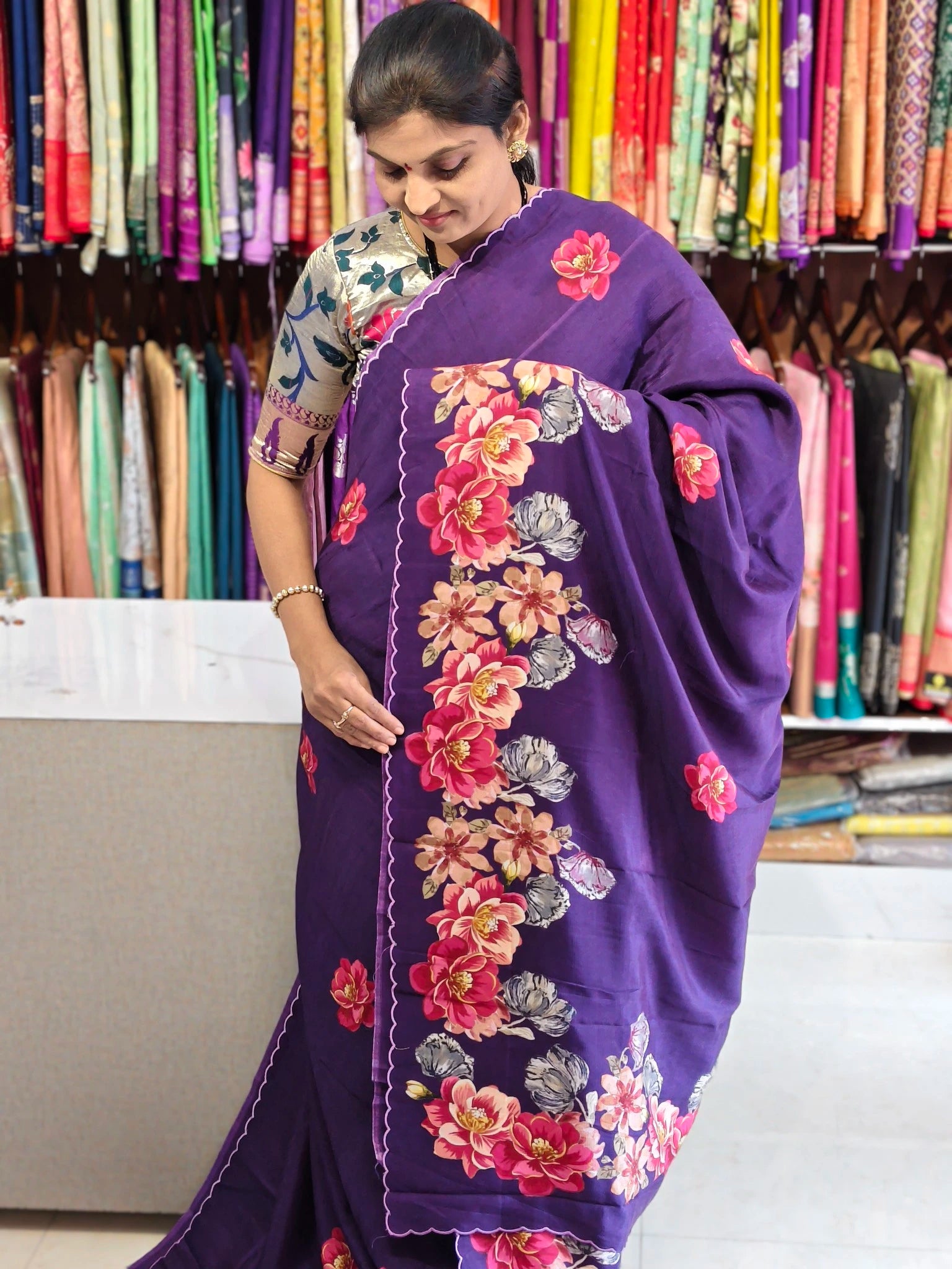 Mangalagiri hand digital print saree