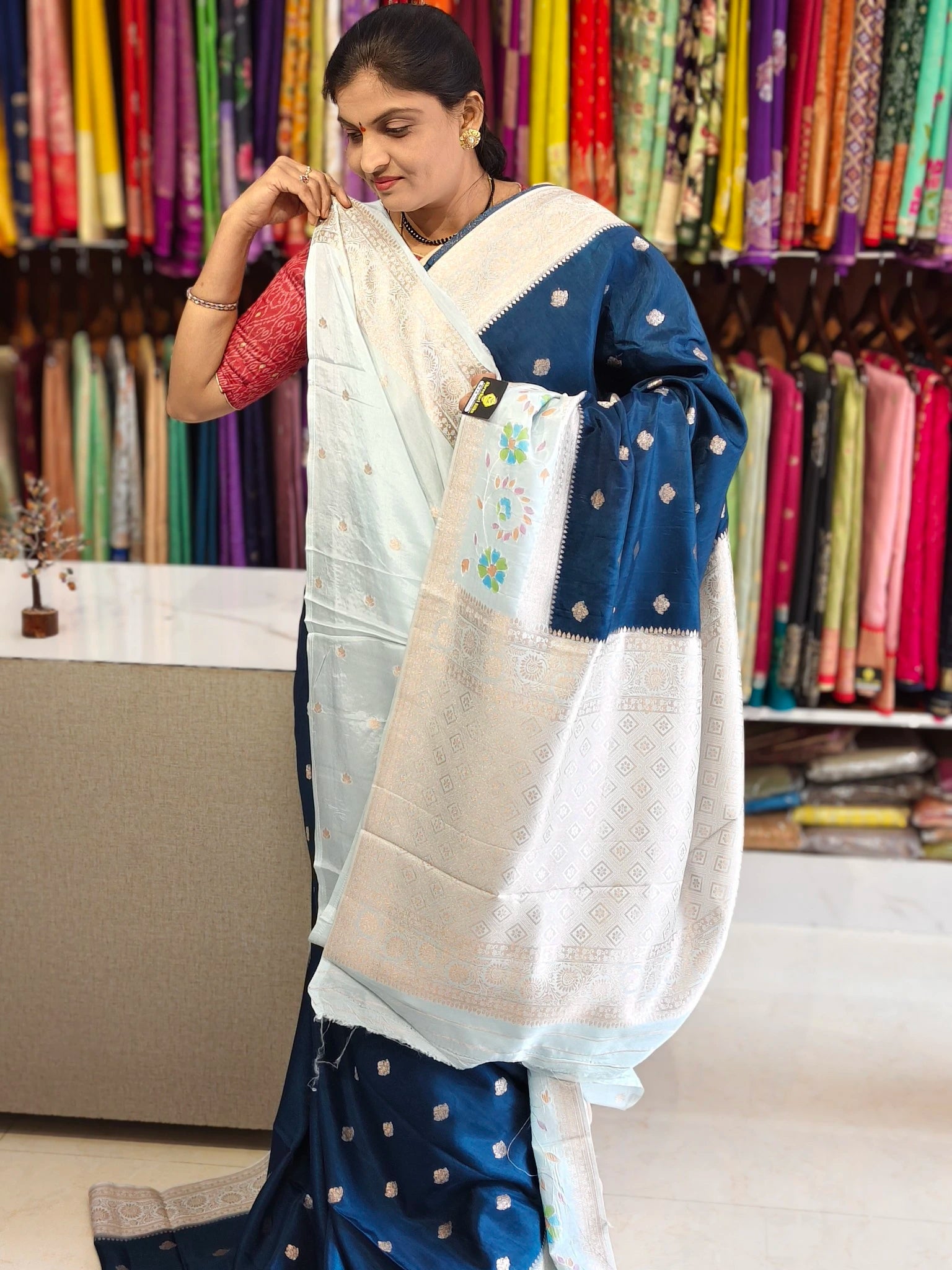 Tussar georgette aplic work saree