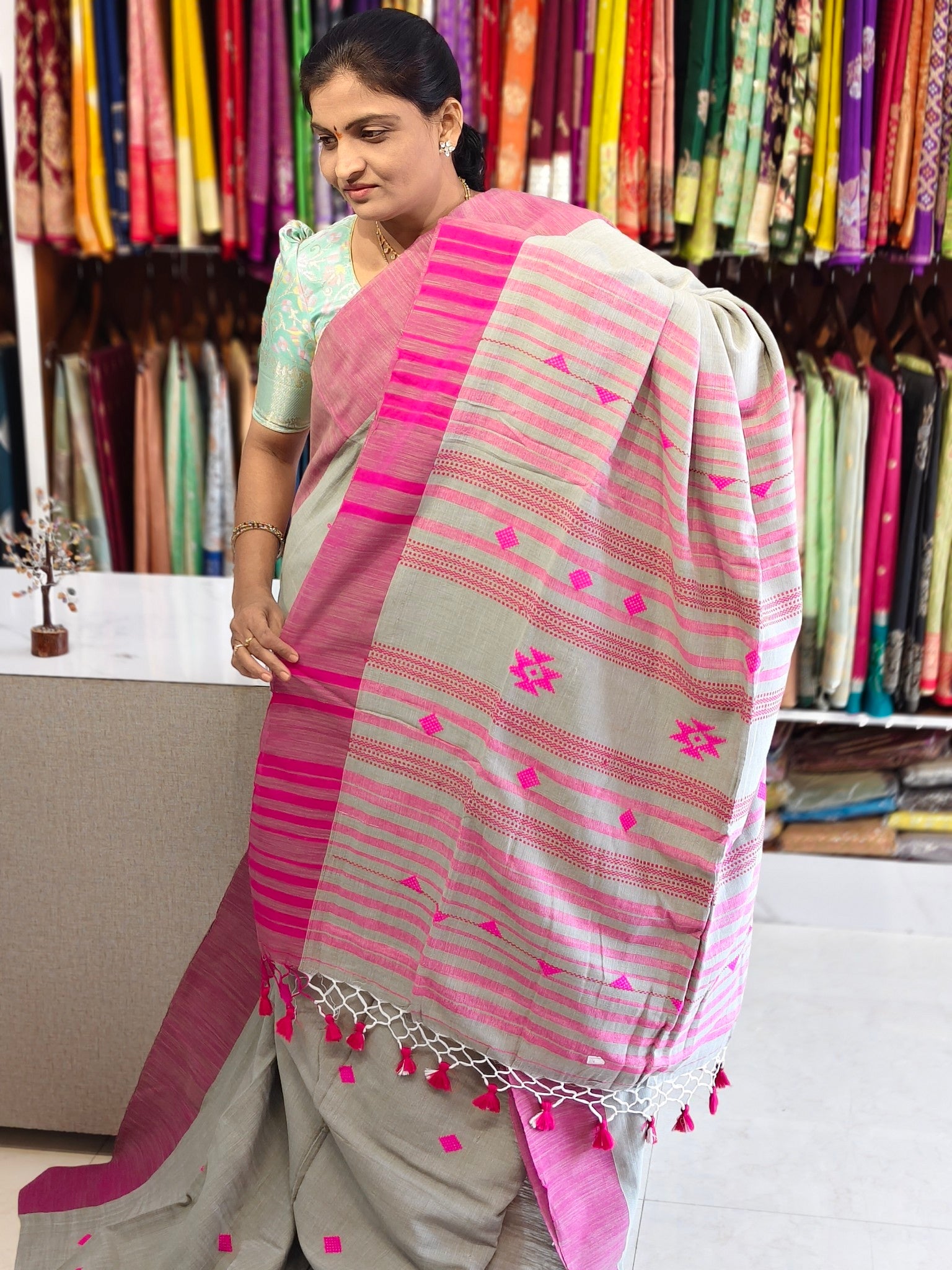 Linen cotton saree