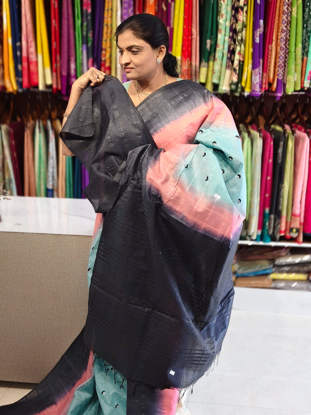 Jute embroidery work saree