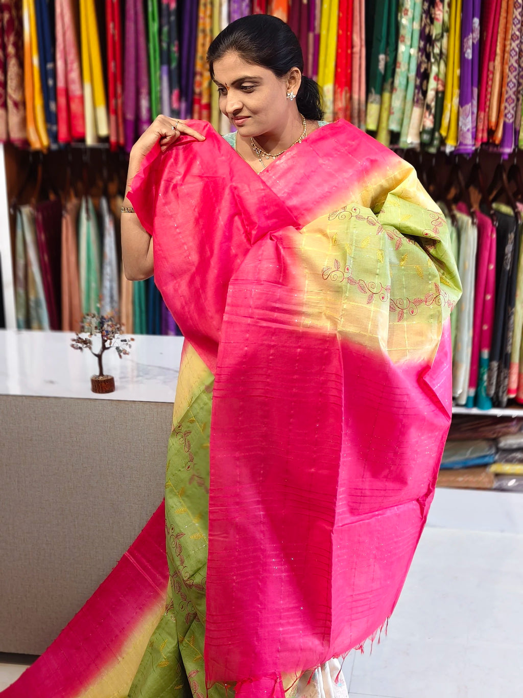 Jute embroidery work saree