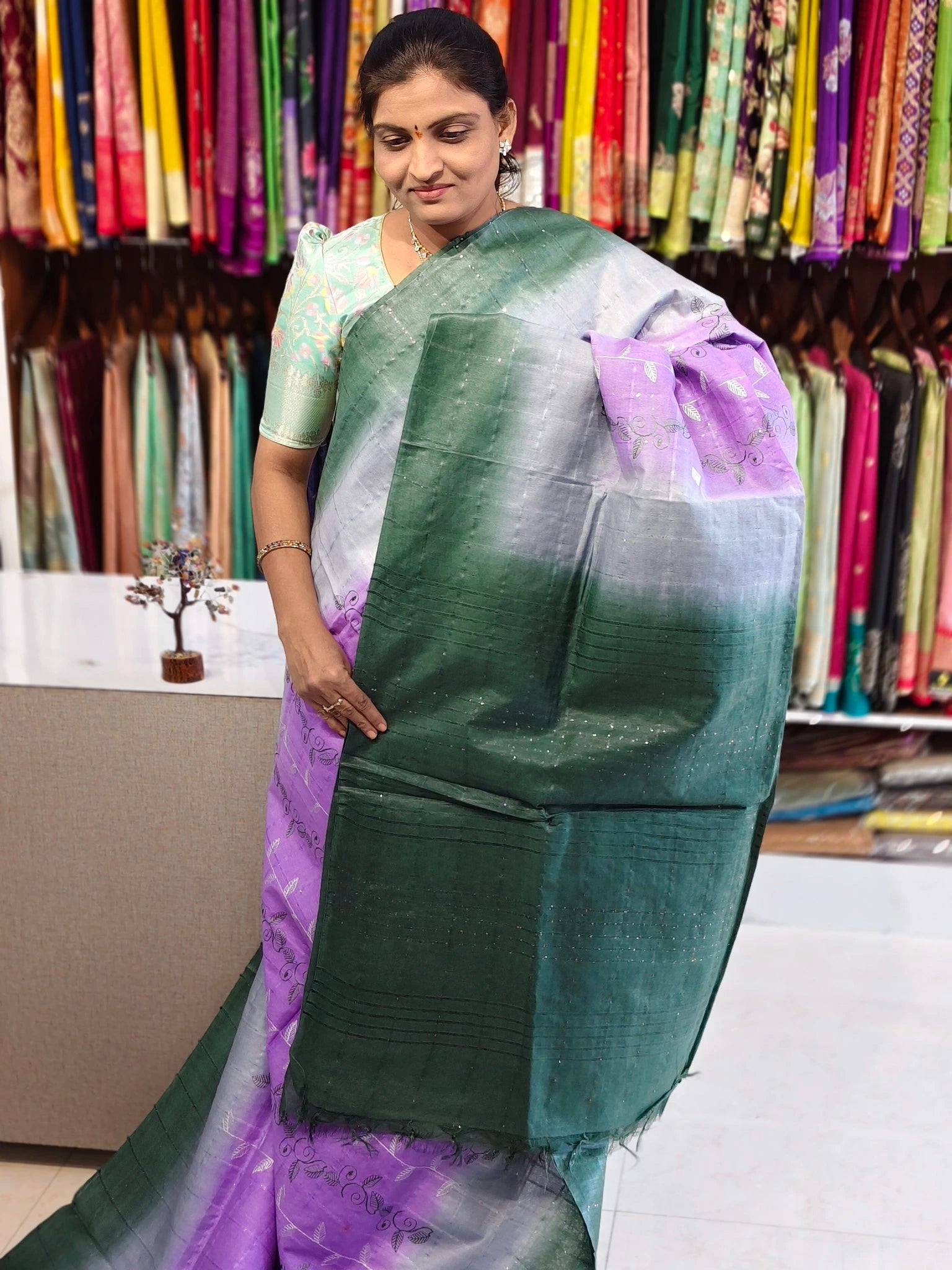 Jute embroidery work saree