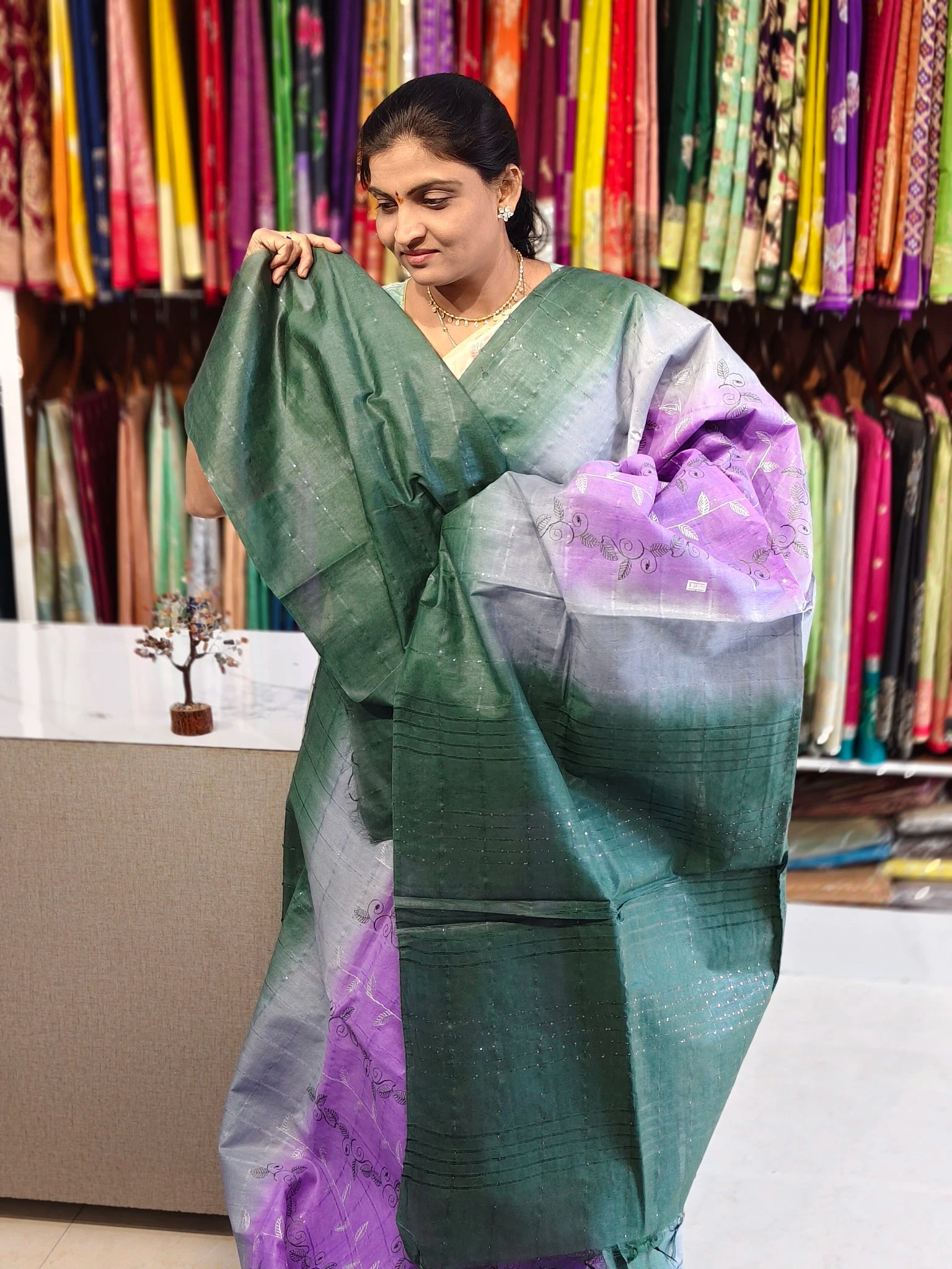 Jute embroidery work saree