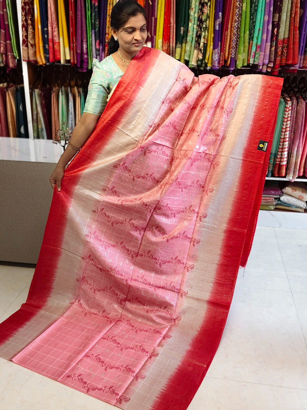Jute embroidery work saree