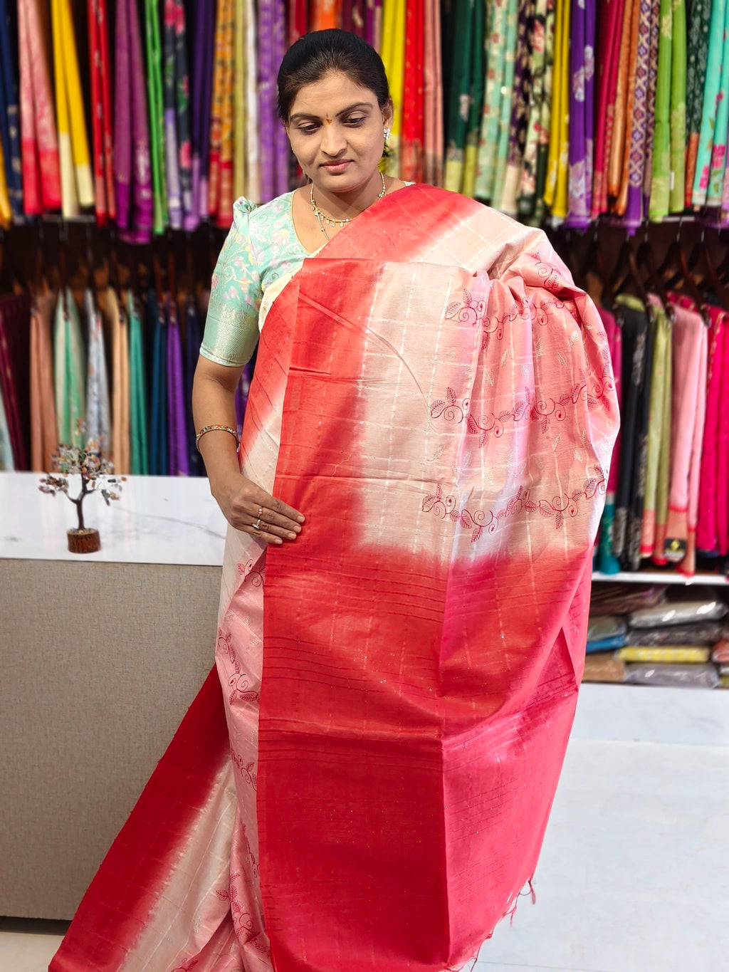 Jute embroidery work saree