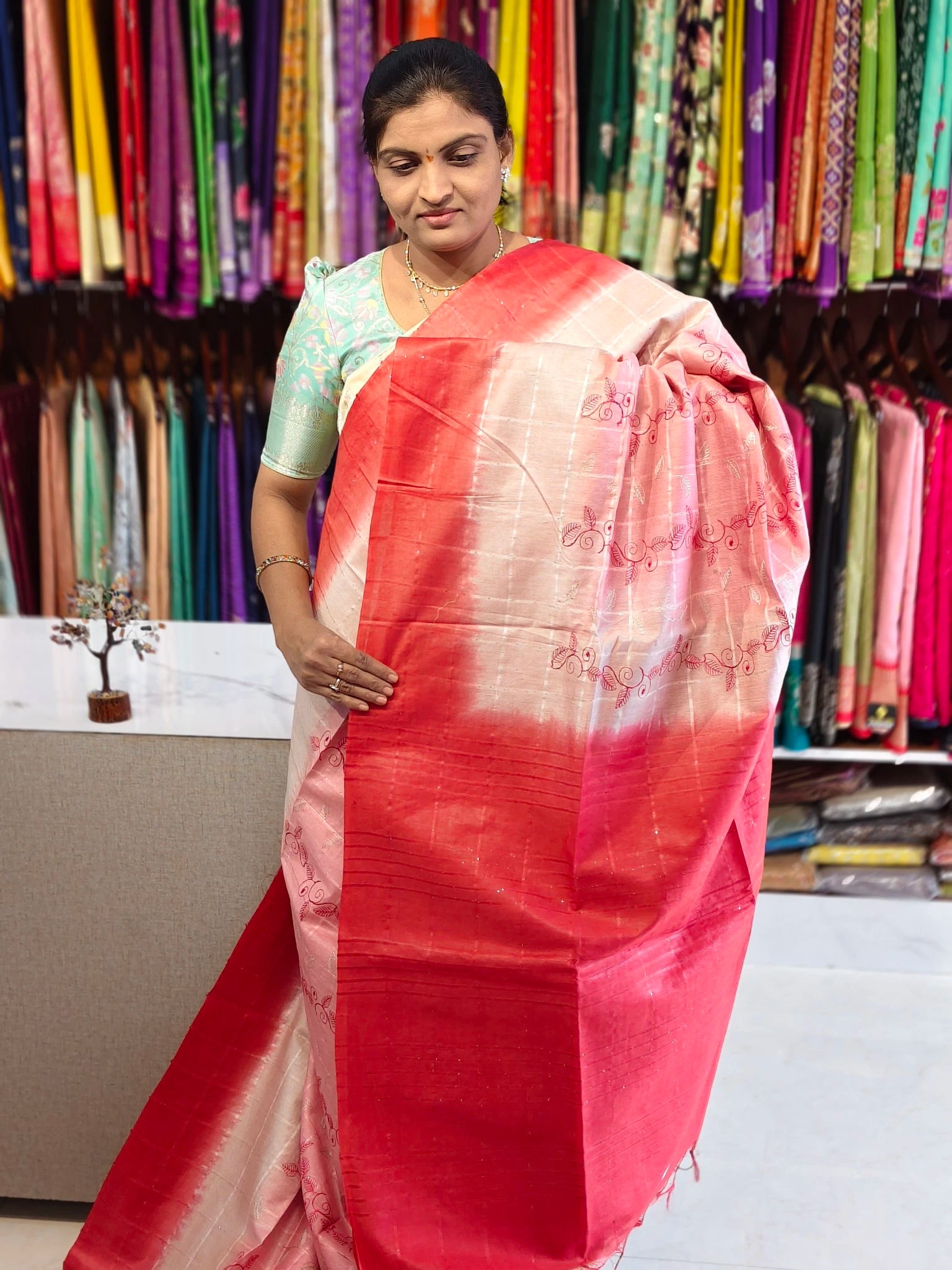 Jute embroidery work saree