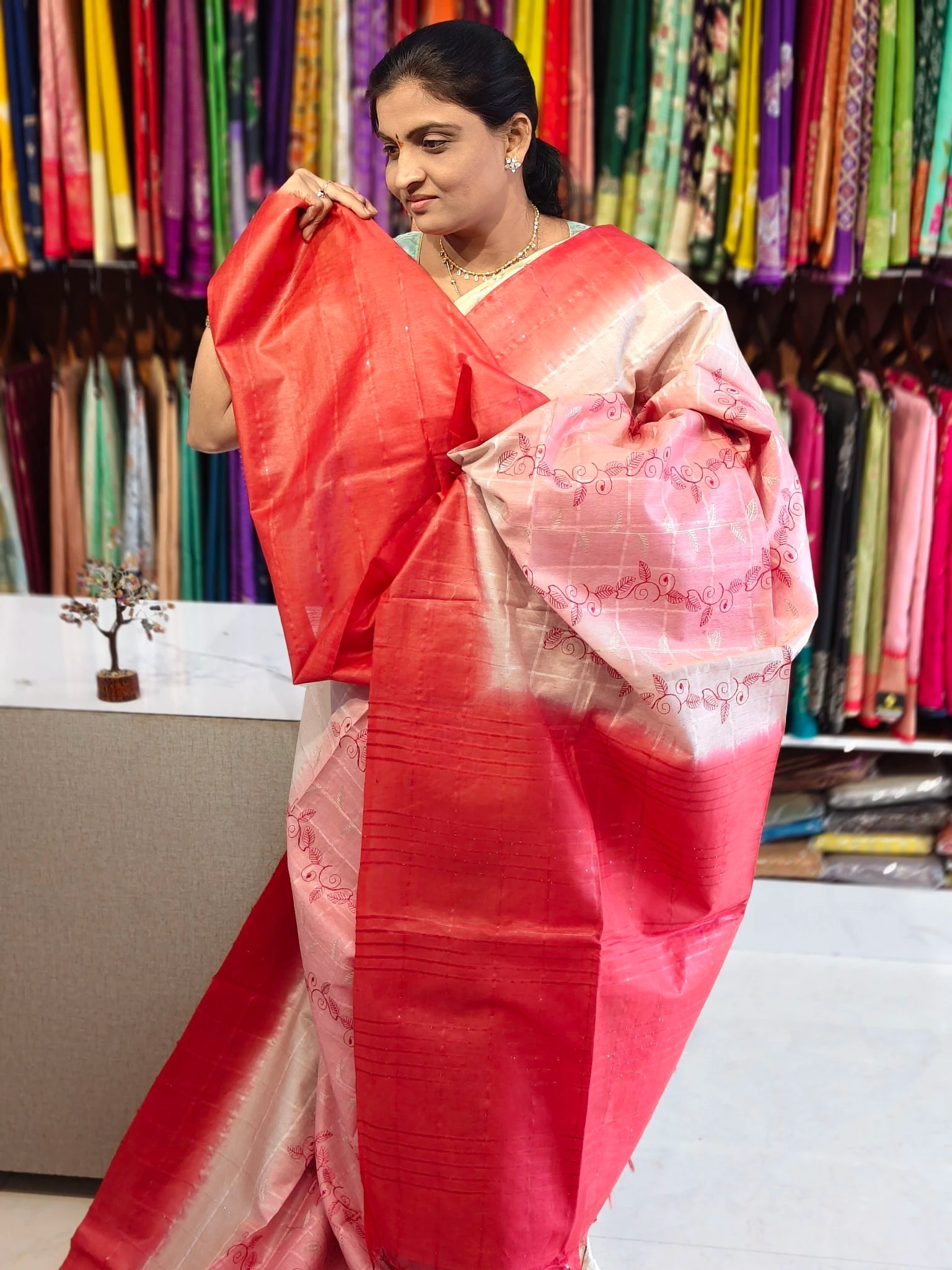 Jute embroidery work saree