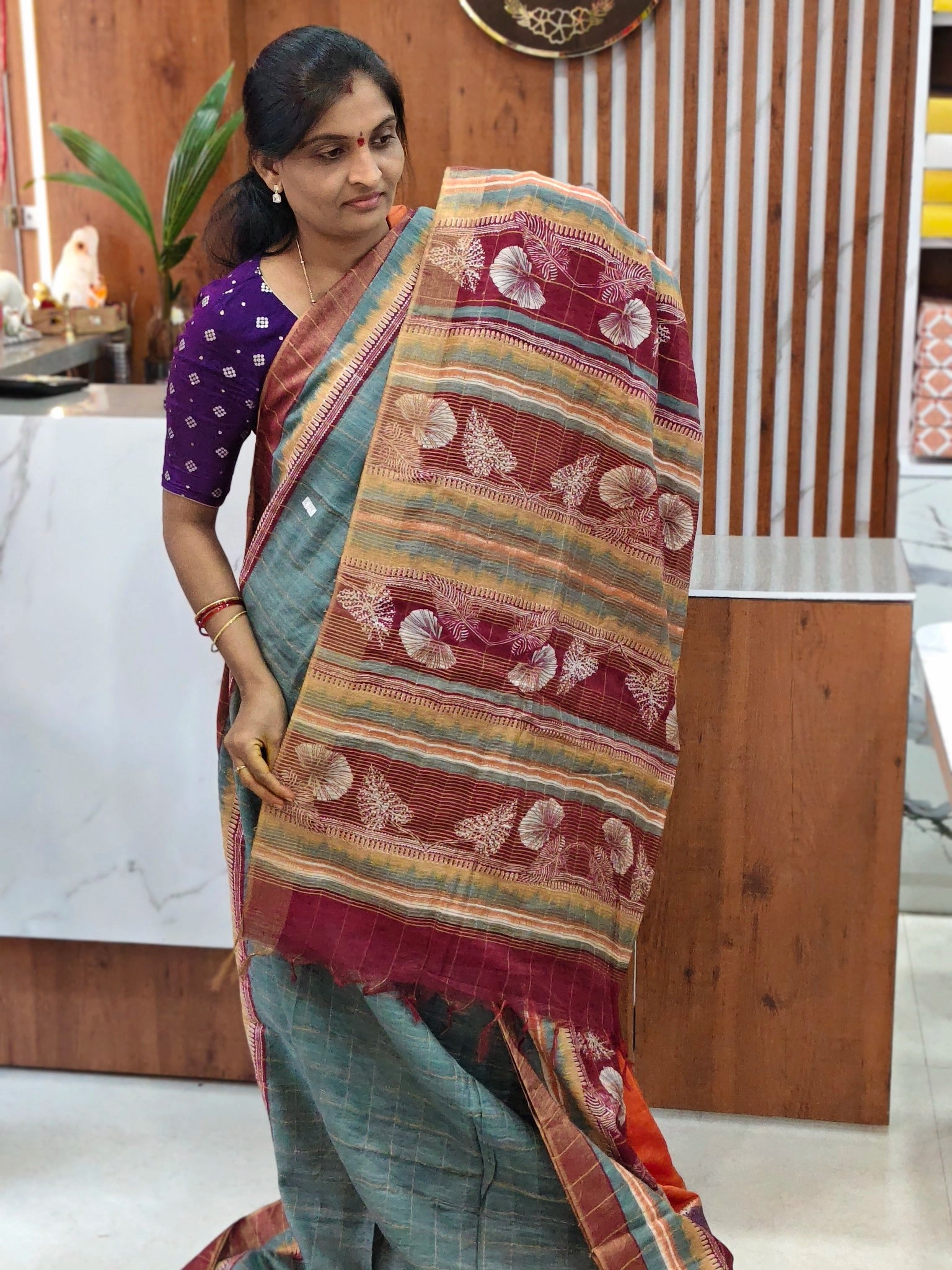 Jute printed saree