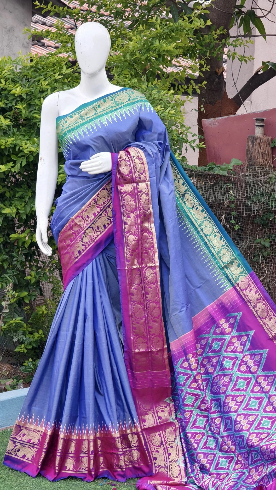 Pochampally ikkat kanchi boarder saree (silk mark certified)