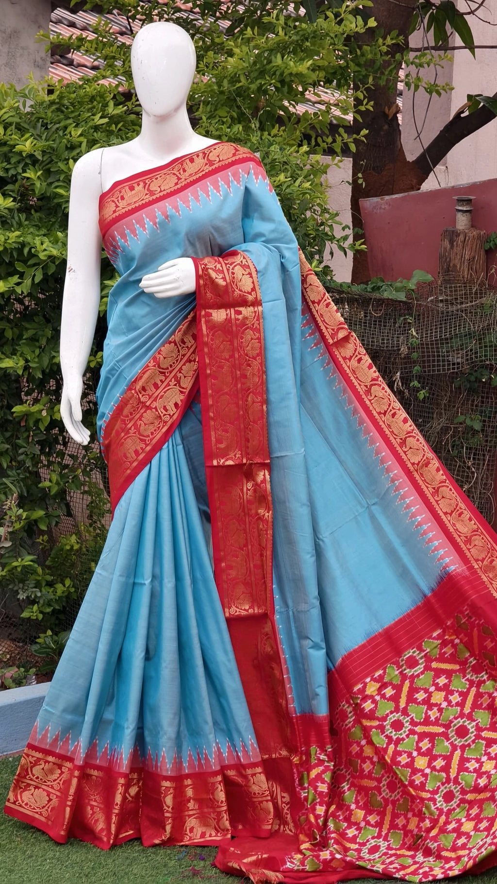 Pochampally ikkat kanchi boarder saree (silk mark certified)