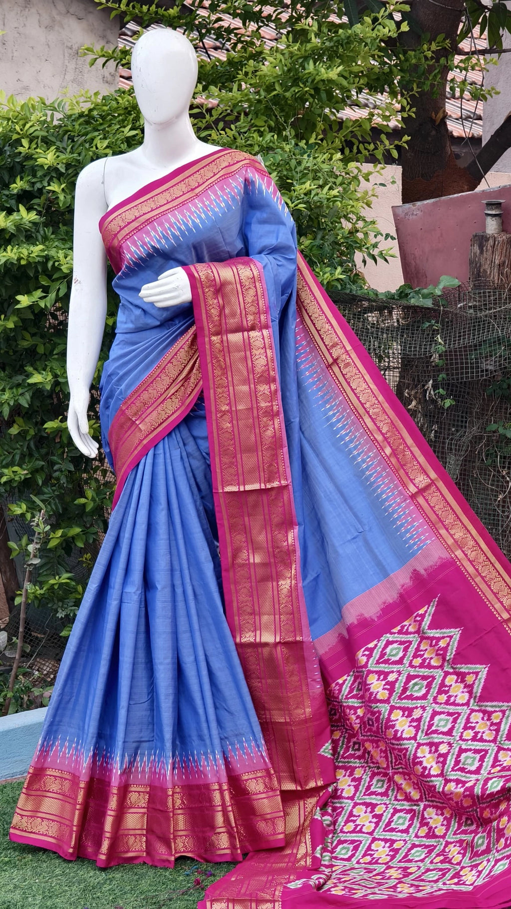 Pochampally ikkat kanchi boarder saree (silk mark certified)