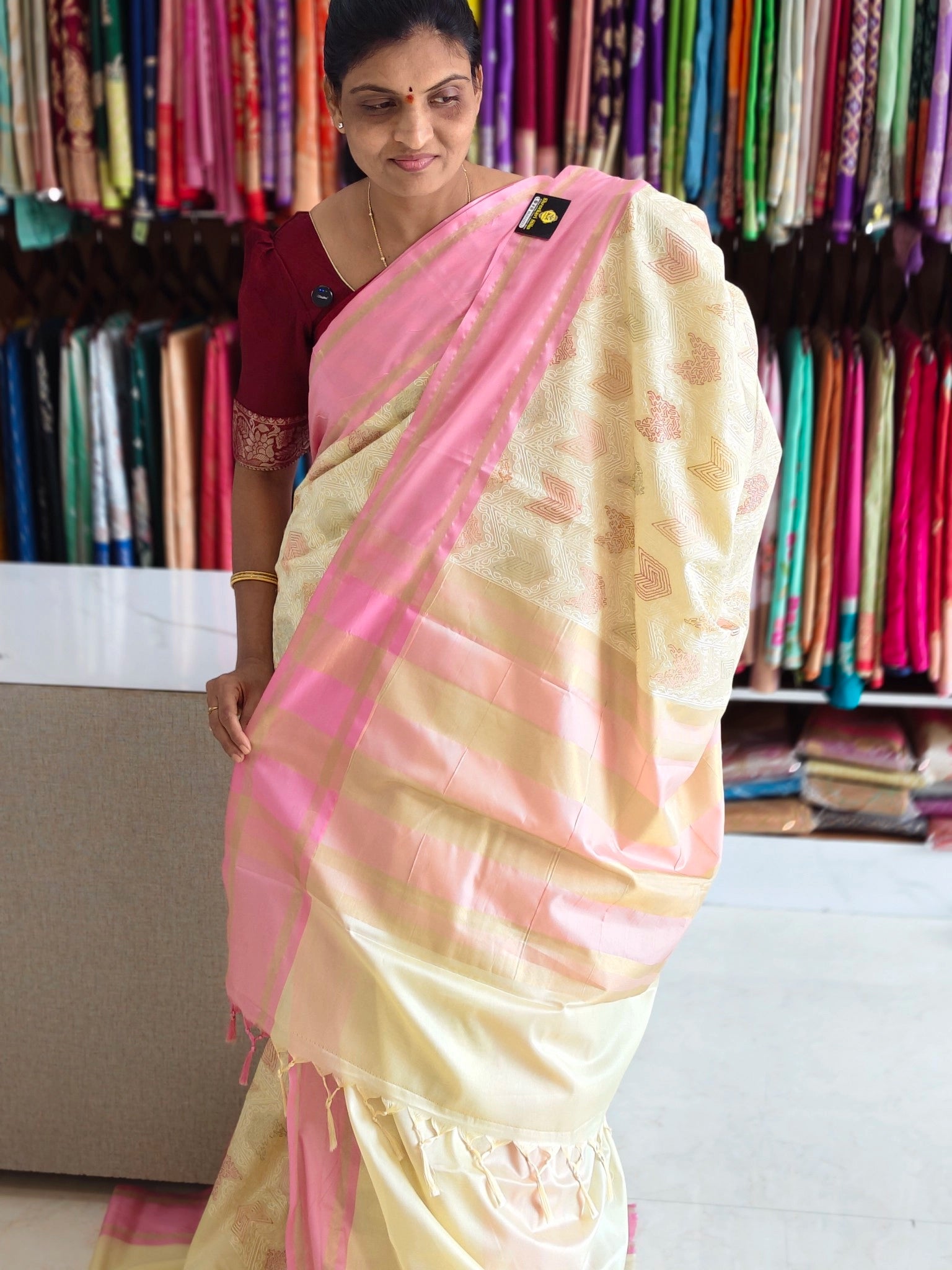 Tussar embroidery design saree