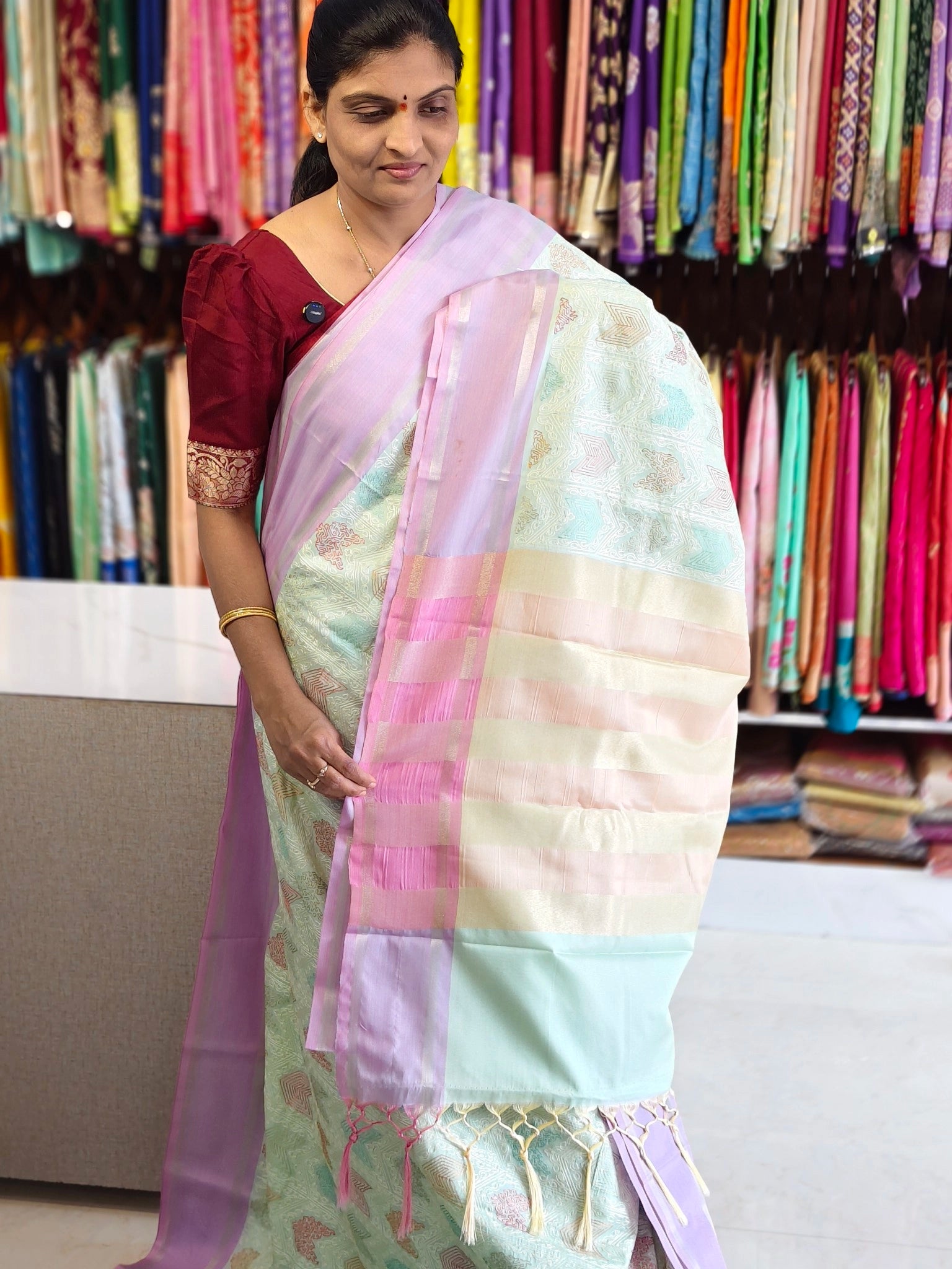 Tussar embroidery design saree