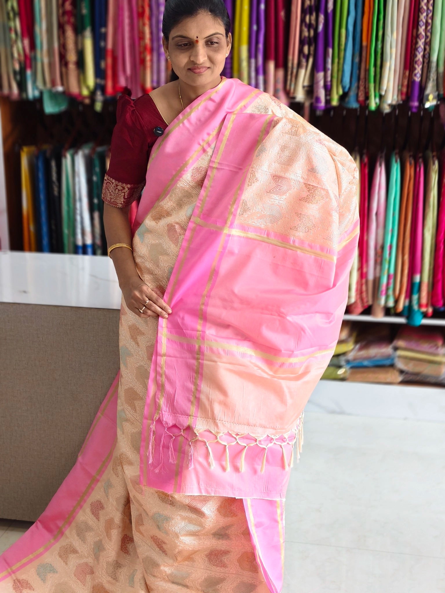 Tussar embroidery design saree