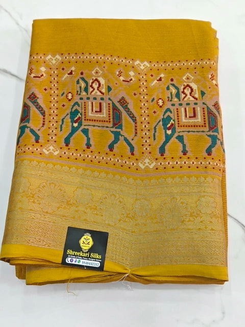 Georgette chinon kalamkari print saree