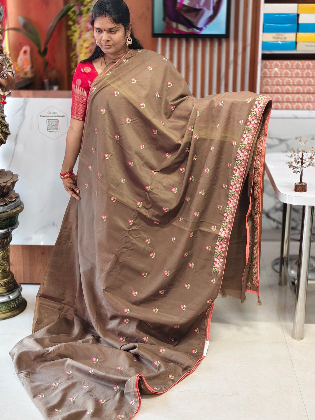 Tussar Embroidery saree